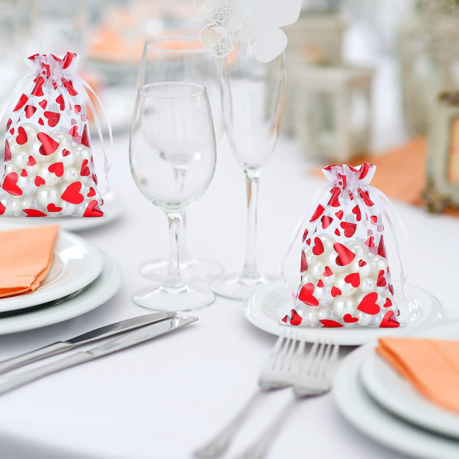 100 Pcs Red Organza Favor Gift Bags,4x6inch Valentine's Day Drawstring Gift Bags,Jewelry Gift Pouches Mesh Party Favor Bags - Image 6