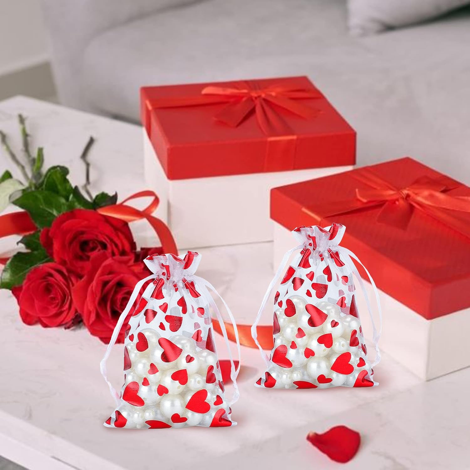 100 Pcs Red Organza Favor Gift Bags,4x6inch Valentine's Day Drawstring Gift Bags,Jewelry Gift Pouches Mesh Party Favor Bags - Image 7