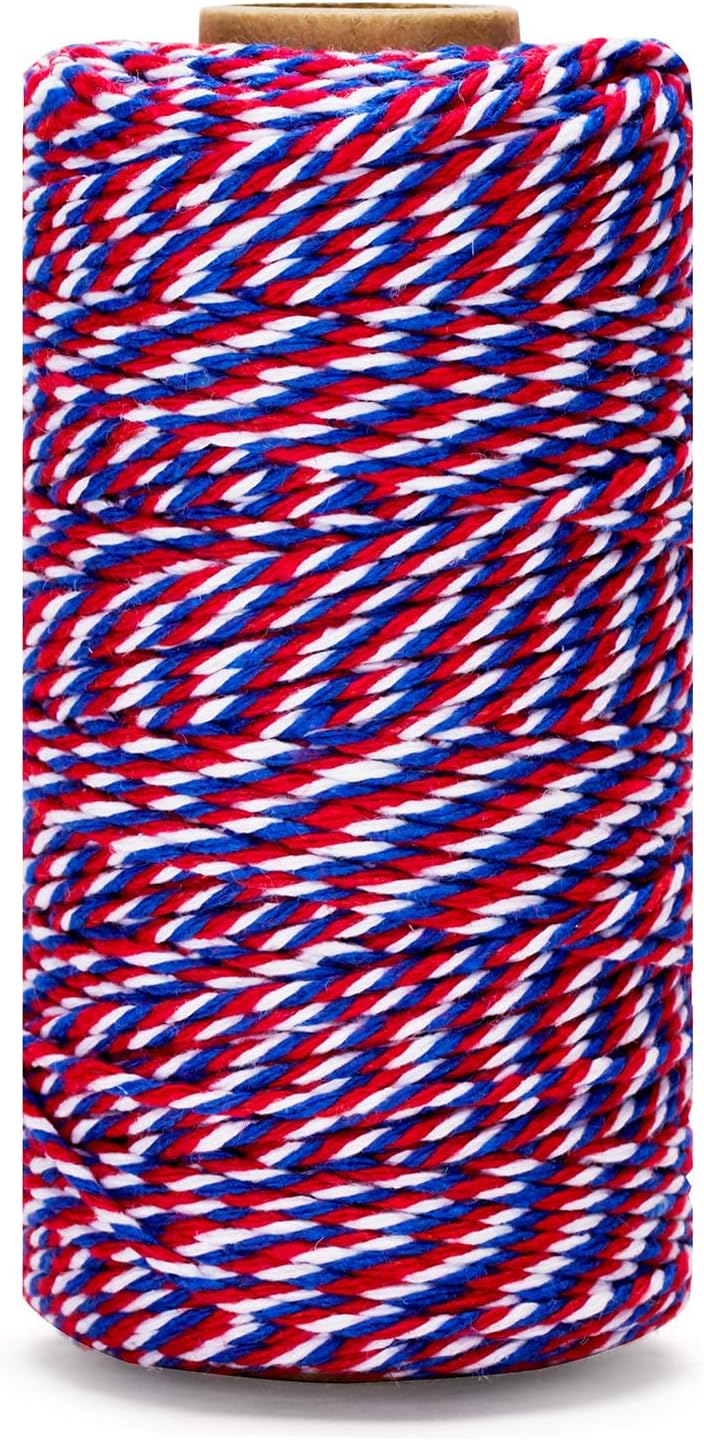 Cotton Twine Red White and Blue Twine String 2mm Thick 328 Feet Bakers Cotton String for Patriotic Day Gift Wrapping DIY Crafts and Floral Bouquet - Image 1