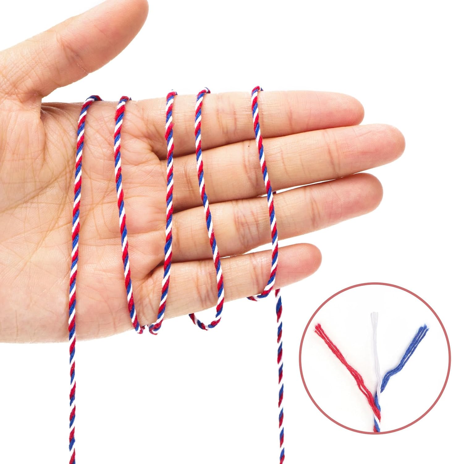 Cotton Twine Red White and Blue Twine String 2mm Thick 328 Feet Bakers Cotton String for Patriotic Day Gift Wrapping DIY Crafts and Floral Bouquet - Image 4