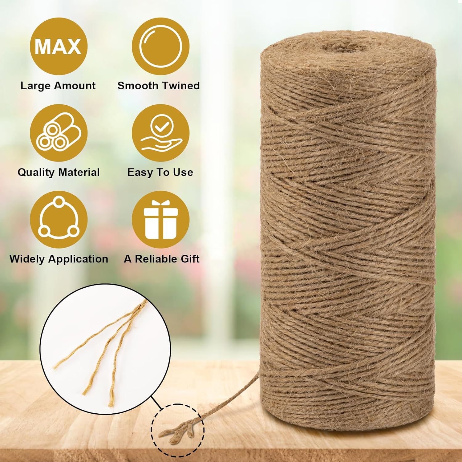 Twine String 1312 Feet Long Jute Twine Hemp Rope for Gardening Crafts Giftwares Wrapping Packing Wedding Decor, Brown 2 Rolls - Image 3
