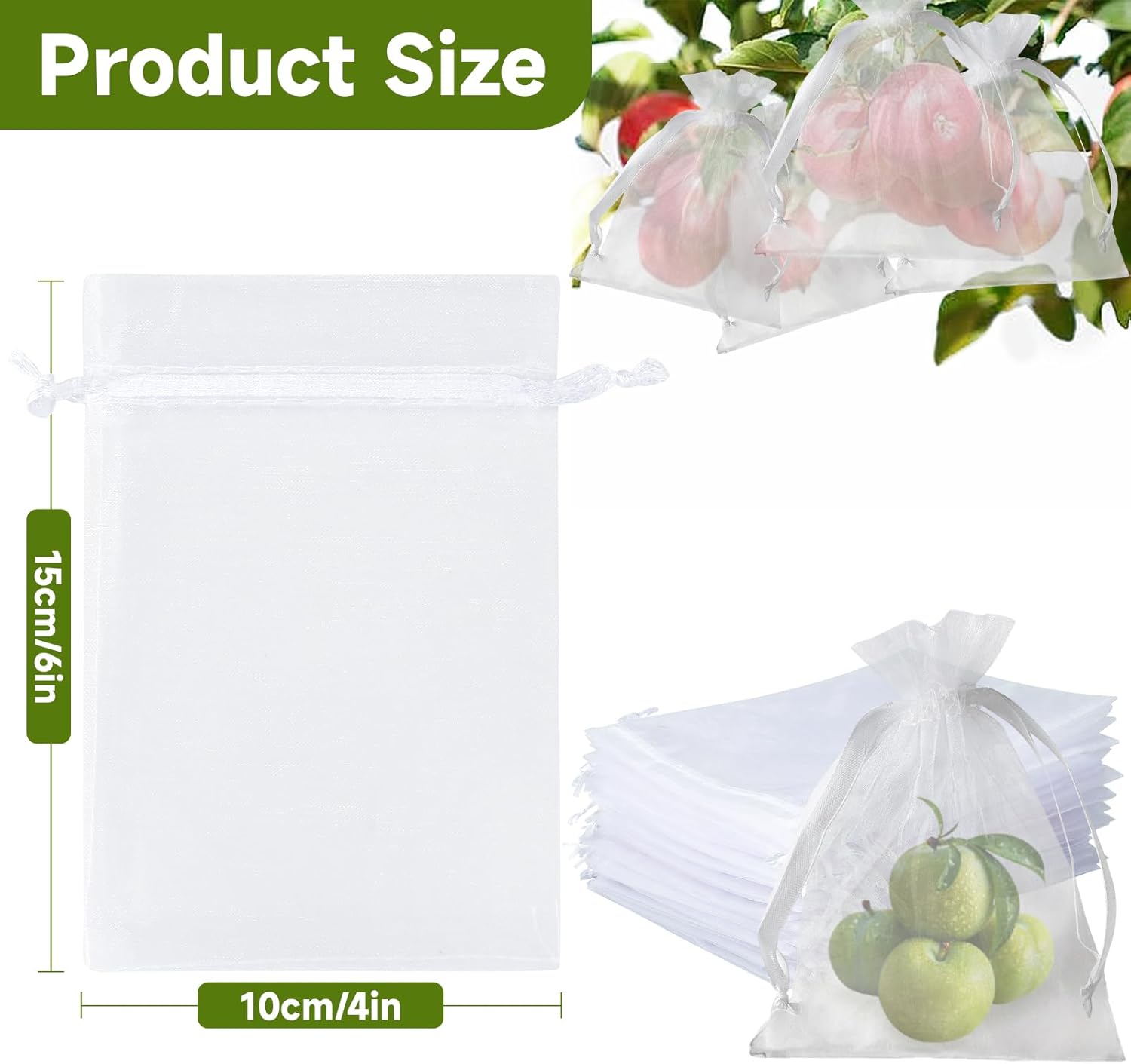 Fruit Protection Bags - 100PCS Nets, 4x6 Inch, White, Mesh Bags for Fruit & Vegetables - Image 2