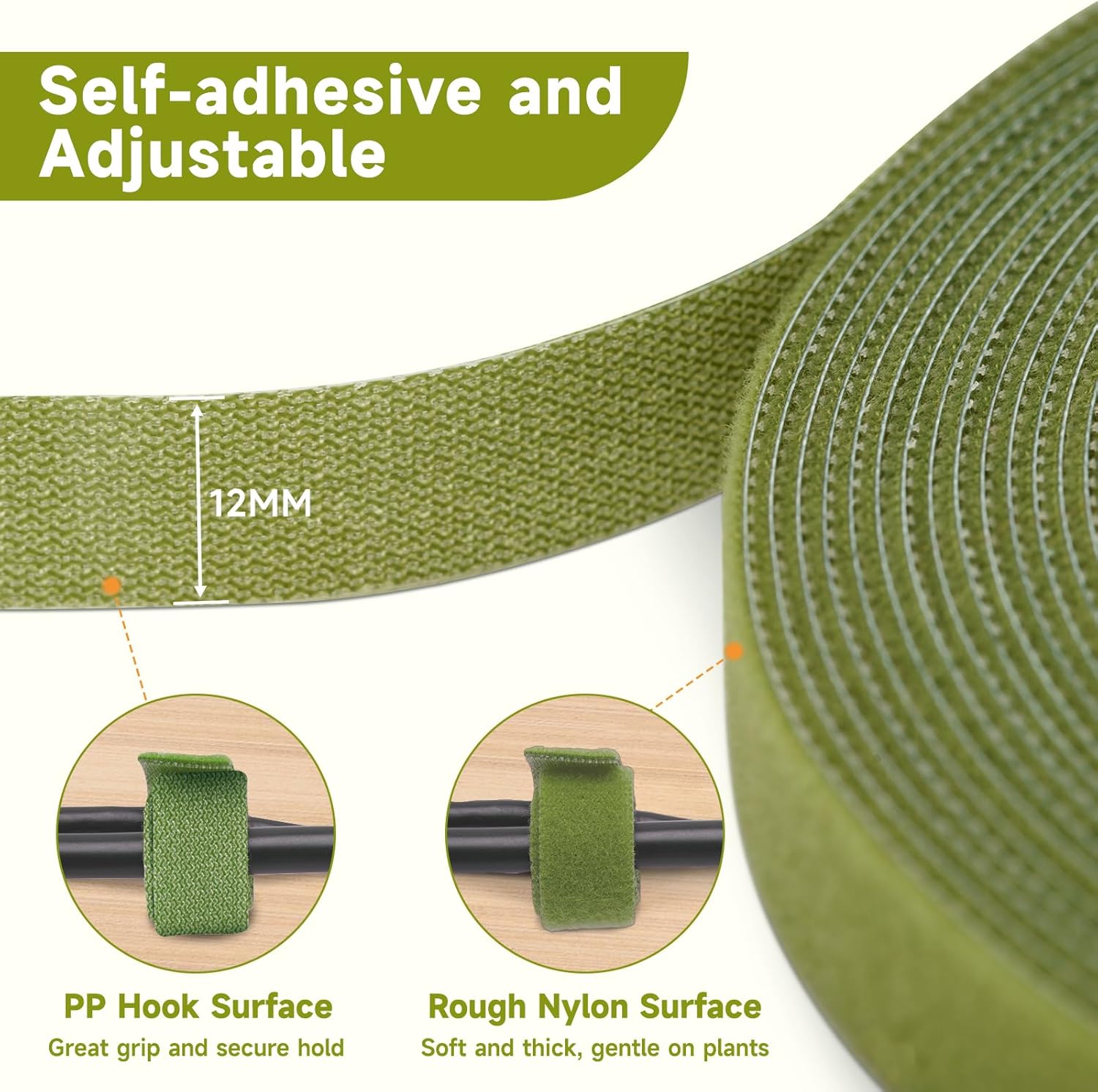 Garden Ties Plant Tape Ties Nylon Plant Tape Strap 65.6 Feet Plant Support Tape Reusable Garden Tape 1/2'' Army Green Plant Tape For Climbing Plants,Tomato,Vines,Cables,Flowers,Indoor Outdoor - Image 2