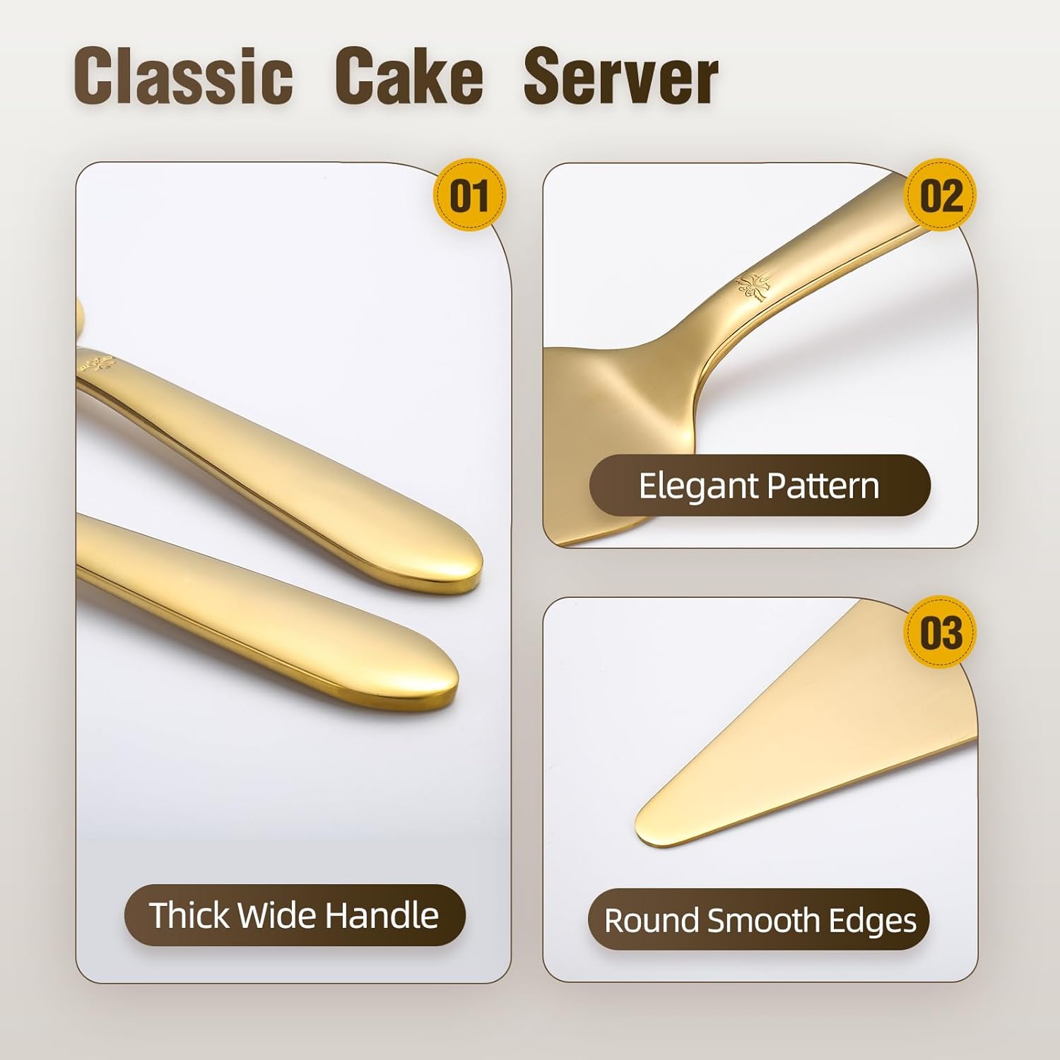 Cake Server, Wedding Cake Cutting Set 2 Piece Gold Cake Cutter, Stainless Steel Pie Server with Smooth Edge and Exquisite Pattern Design for Pastry Pizza Dessert - Image 3