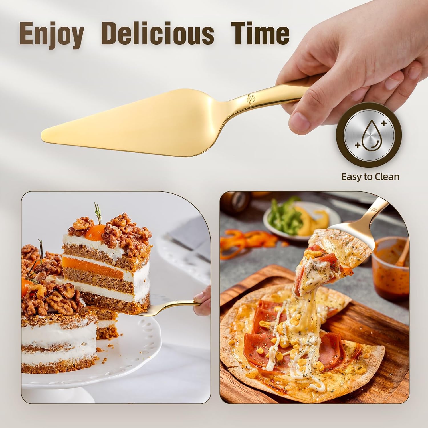 Cake Server, Wedding Cake Cutting Set 2 Piece Gold Cake Cutter, Stainless Steel Pie Server with Smooth Edge and Exquisite Pattern Design for Pastry Pizza Dessert - Image 5