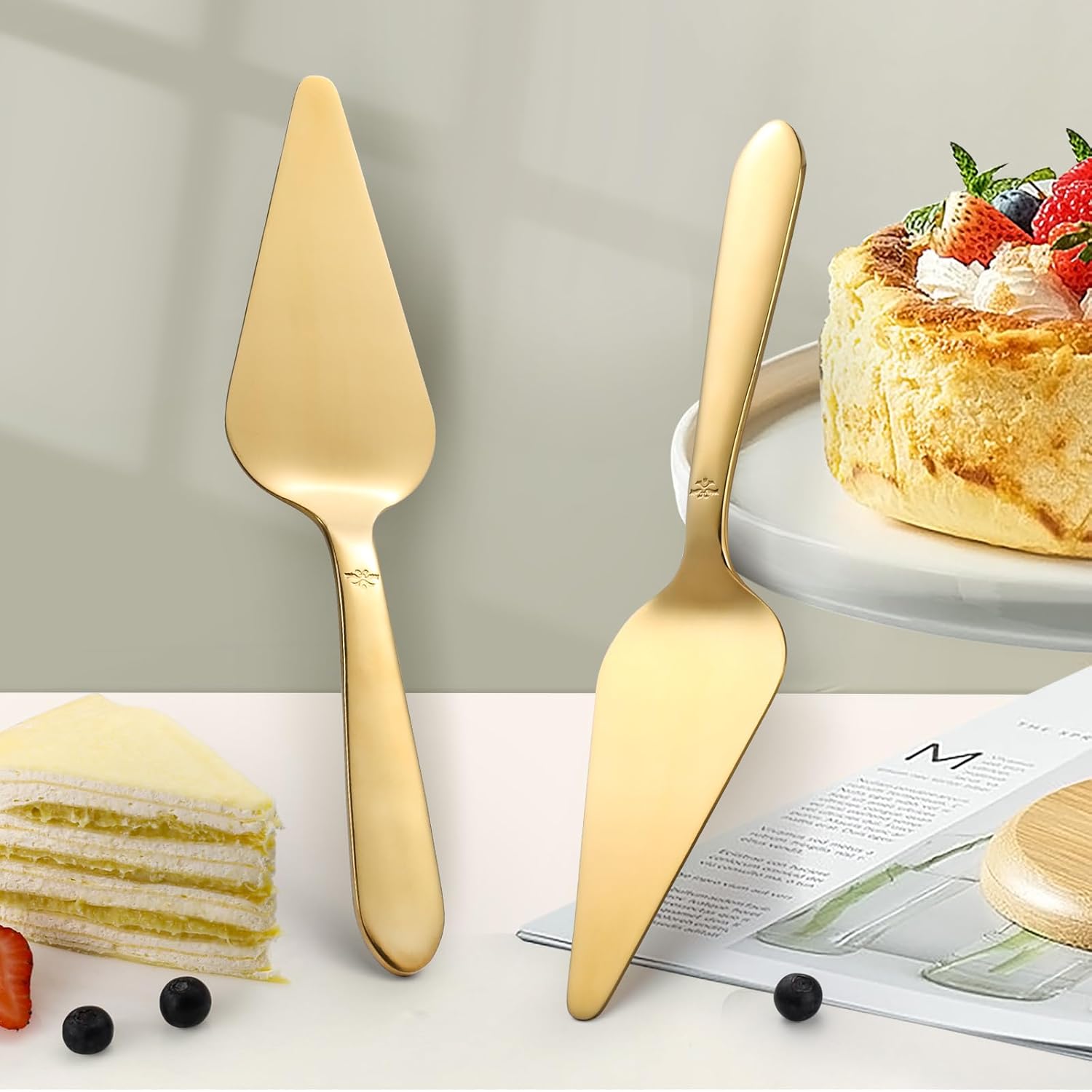 Cake Server, Wedding Cake Cutting Set 2 Piece Gold Cake Cutter, Stainless Steel Pie Server with Smooth Edge and Exquisite Pattern Design for Pastry Pizza Dessert - Image 6