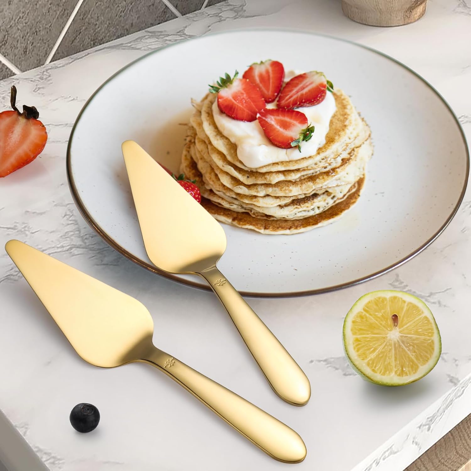 Cake Server, Wedding Cake Cutting Set 2 Piece Gold Cake Cutter, Stainless Steel Pie Server with Smooth Edge and Exquisite Pattern Design for Pastry Pizza Dessert - Image 7
