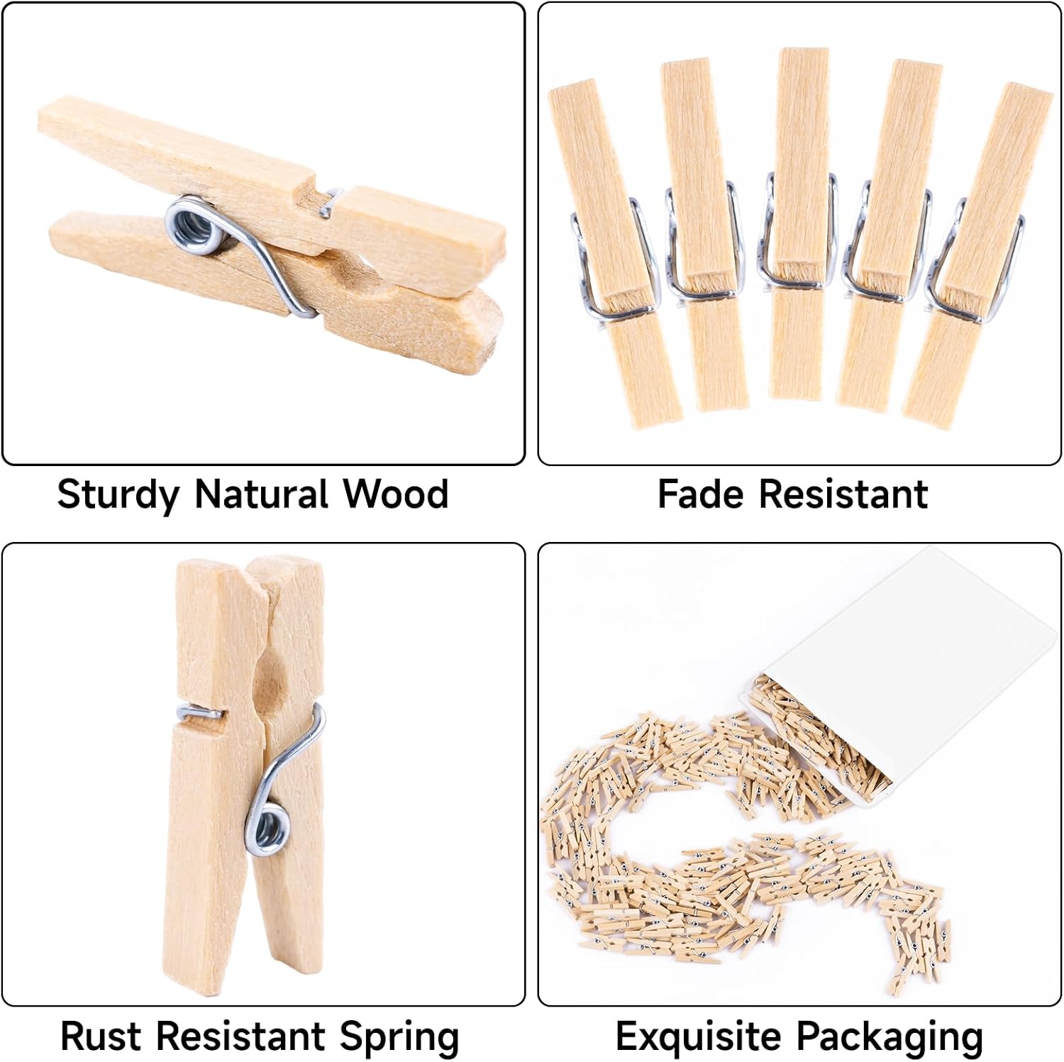 Mini Clothespins for Photo - 200 Pcs 1 Inch Small Natural Wooden Clothes Pins for Crafts with 33 FT Jute Twine Mini Photo Clips for Photos Display Cocktail Decoration - Image 3