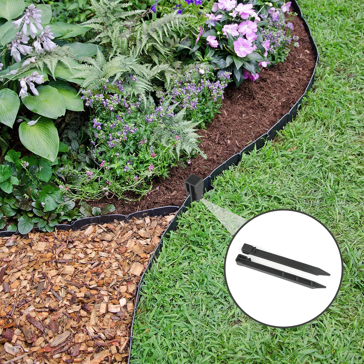 Landscape Edging Garden Stakes - 10 Inch Black Garden Landscape Anchoring Stakes Heavy Duty 12 Pcs Plastic Ground Stakes for Lawn & Garden Yard Borders - Image 5