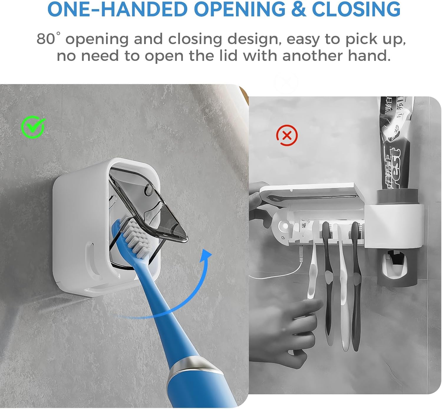 Toothbrush Holders for Bathroom【Innovation Single Slot Design】 2PCS Toothbrush Holder Wall Mounted with Cover for Shower, Single Toothbrush Dispenser Storage Organizer for Family & Travel - Image 3