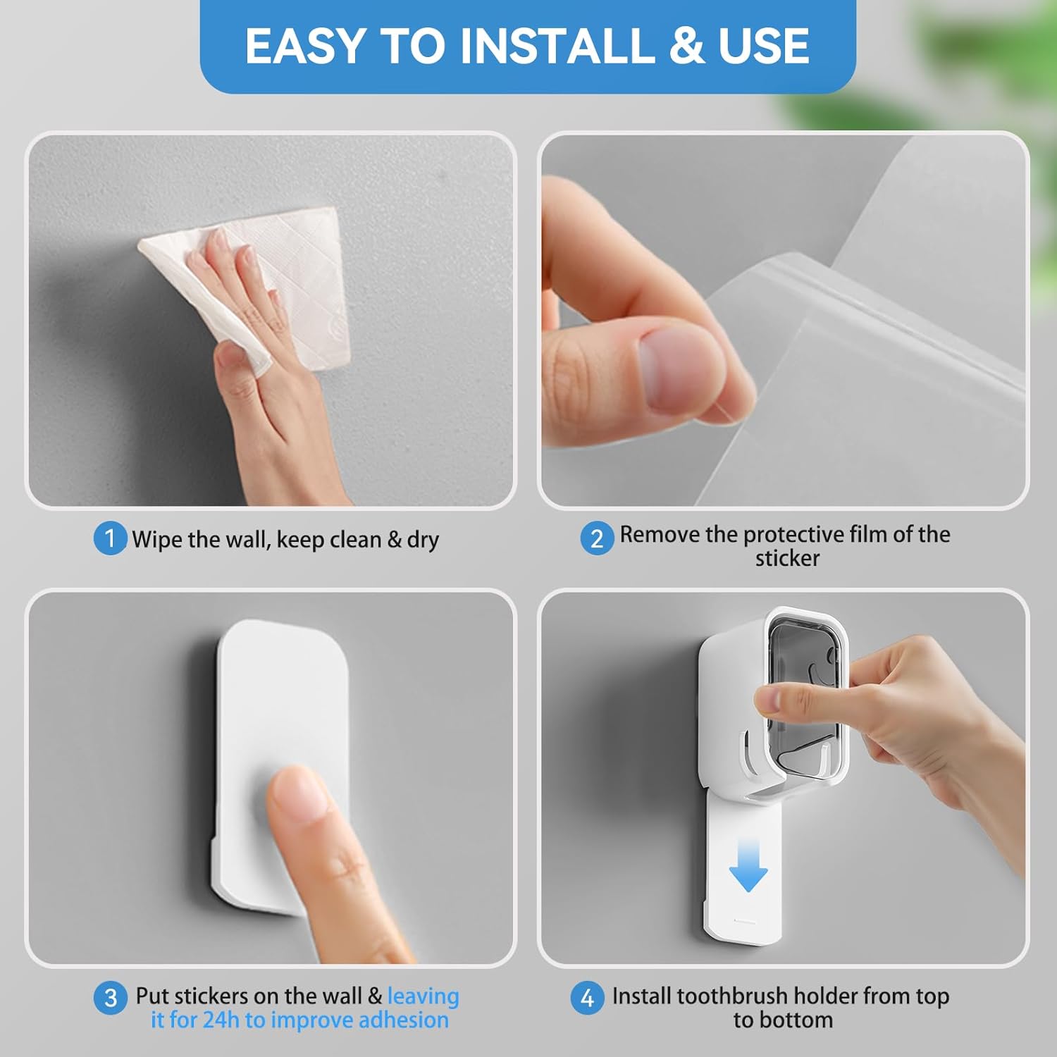 Toothbrush Holders for Bathroom【Innovation Single Slot Design】 2PCS Toothbrush Holder Wall Mounted with Cover for Shower, Single Toothbrush Dispenser Storage Organizer for Family & Travel - Image 7