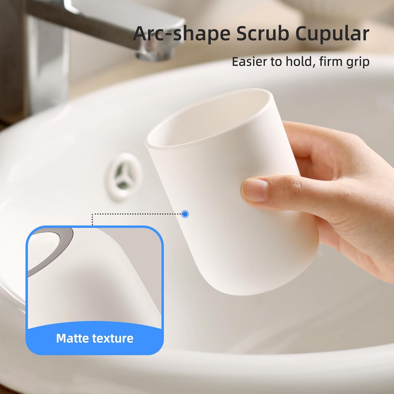 Toothbrush Cup 13oz 380ml, Unbreakable Reusable Bathroom Tumbler 2Pcs, Non-Slip Plastic Bathroom Cup Toothbrush Holders for Bathroom White - Image 4