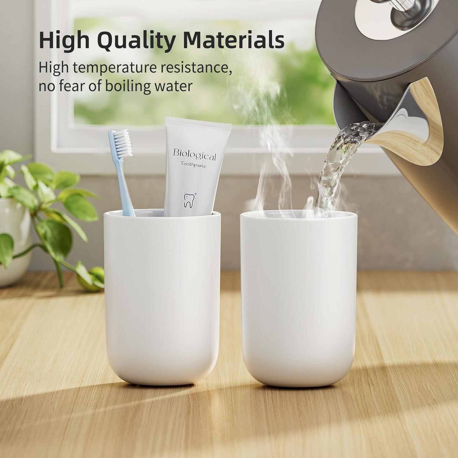 Toothbrush Cup 13oz 380ml, Unbreakable Reusable Bathroom Tumbler 2Pcs, Non-Slip Plastic Bathroom Cup Toothbrush Holders for Bathroom White - Image 5