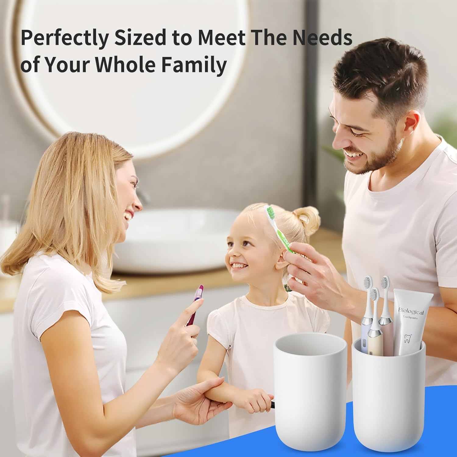 Toothbrush Cup 13oz 380ml, Unbreakable Reusable Bathroom Tumbler 2Pcs, Non-Slip Plastic Bathroom Cup Toothbrush Holders for Bathroom White - Image 7