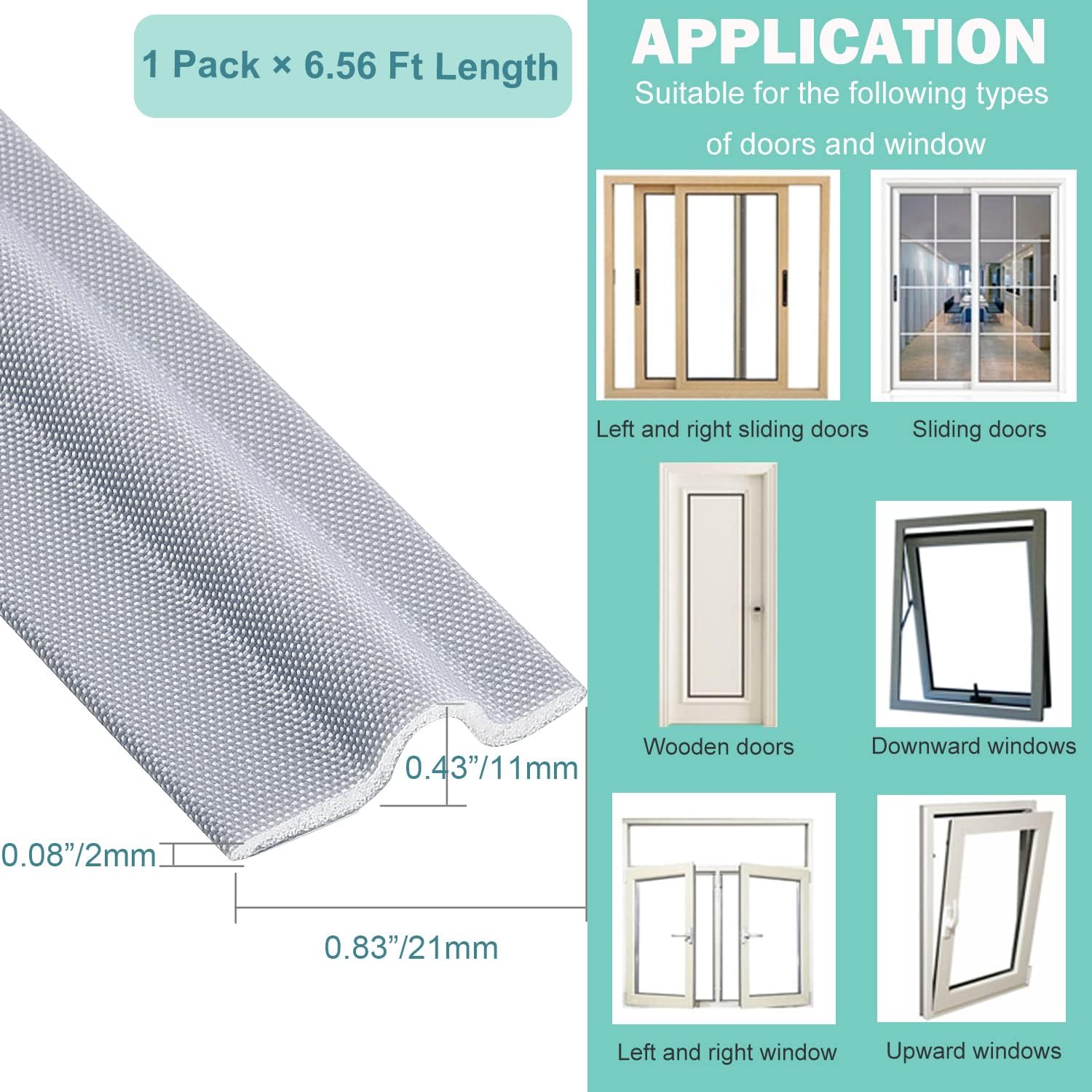 Draft Stopper Sweep, Door Weatherproofing Stripping, Window Seal Strip Self-adhisive Soundproof Cuttable Weather Length 6.56Ft - Grey - Image 2