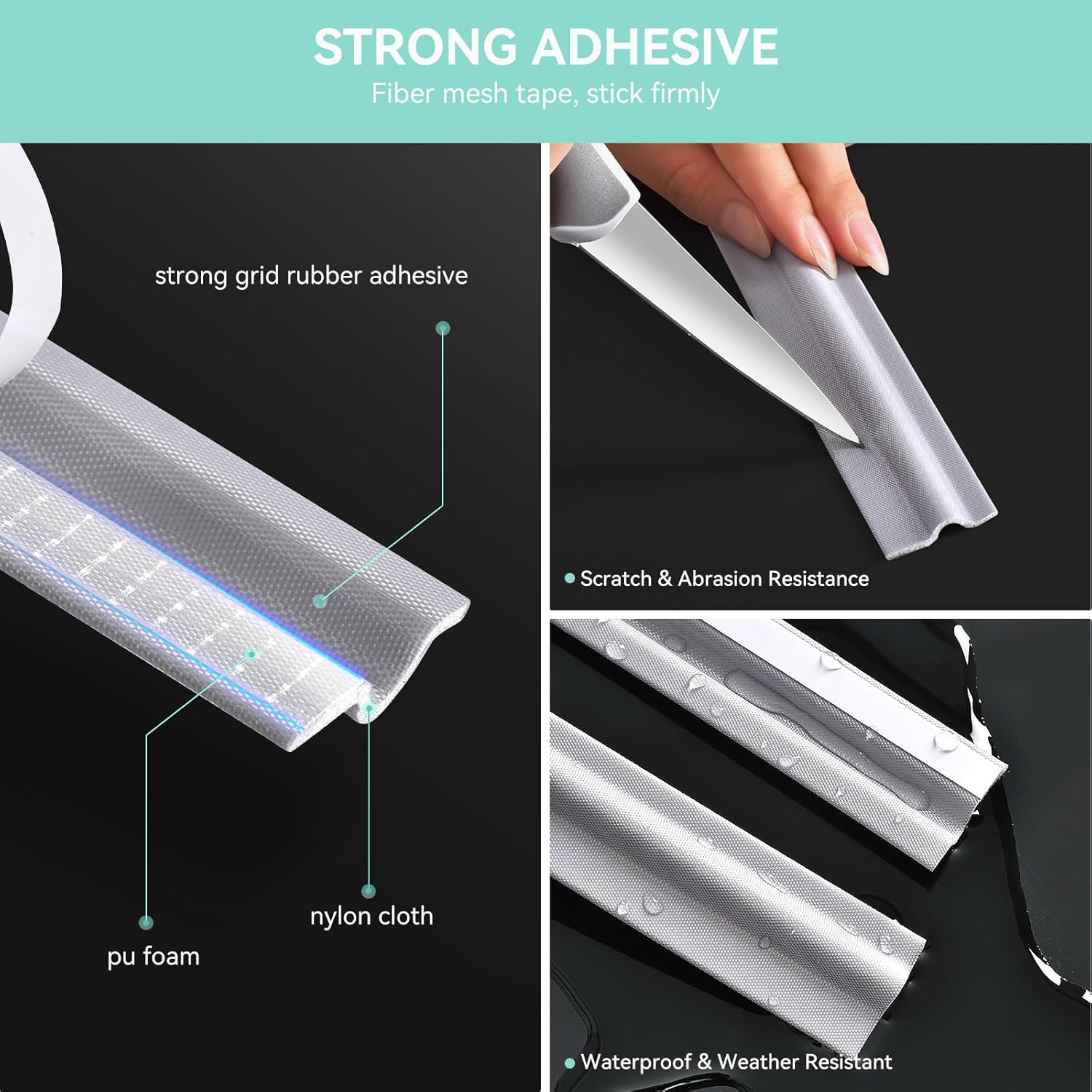 Draft Stopper Sweep, Door Weatherproofing Stripping, Window Seal Strip Self-adhisive Soundproof Cuttable Weather Length 6.56Ft - Grey - Image 3