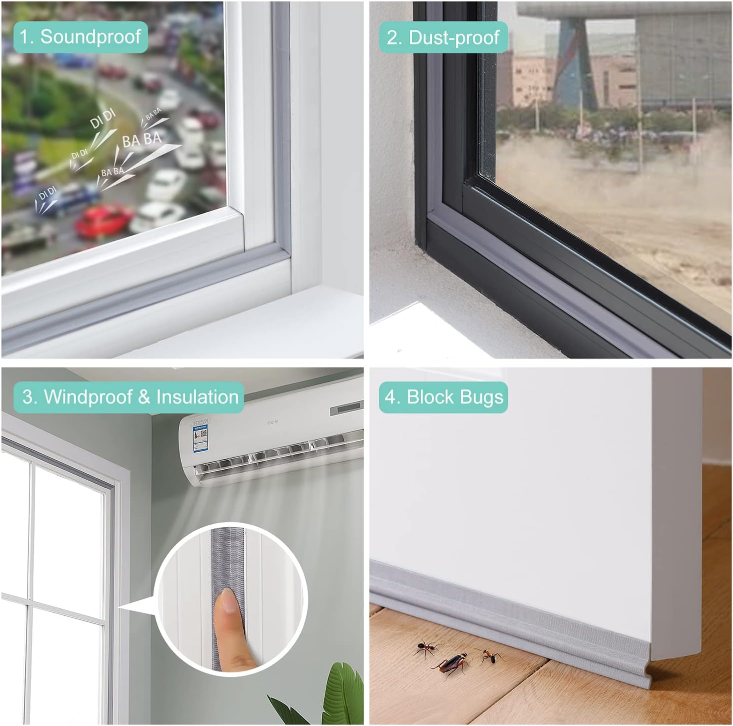 Draft Stopper Sweep, Door Weatherproofing Stripping, Window Seal Strip Self-adhisive Soundproof Cuttable Weather Length 6.56Ft - Grey - Image 5