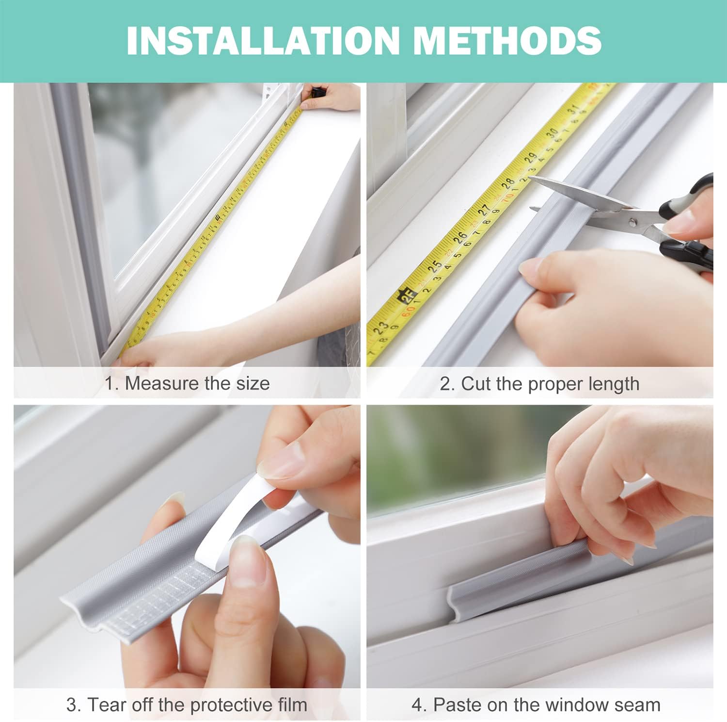 Draft Stopper Sweep, Door Weatherproofing Stripping, Window Seal Strip Self-adhisive Soundproof Cuttable Weather Length 6.56Ft - Grey - Image 6