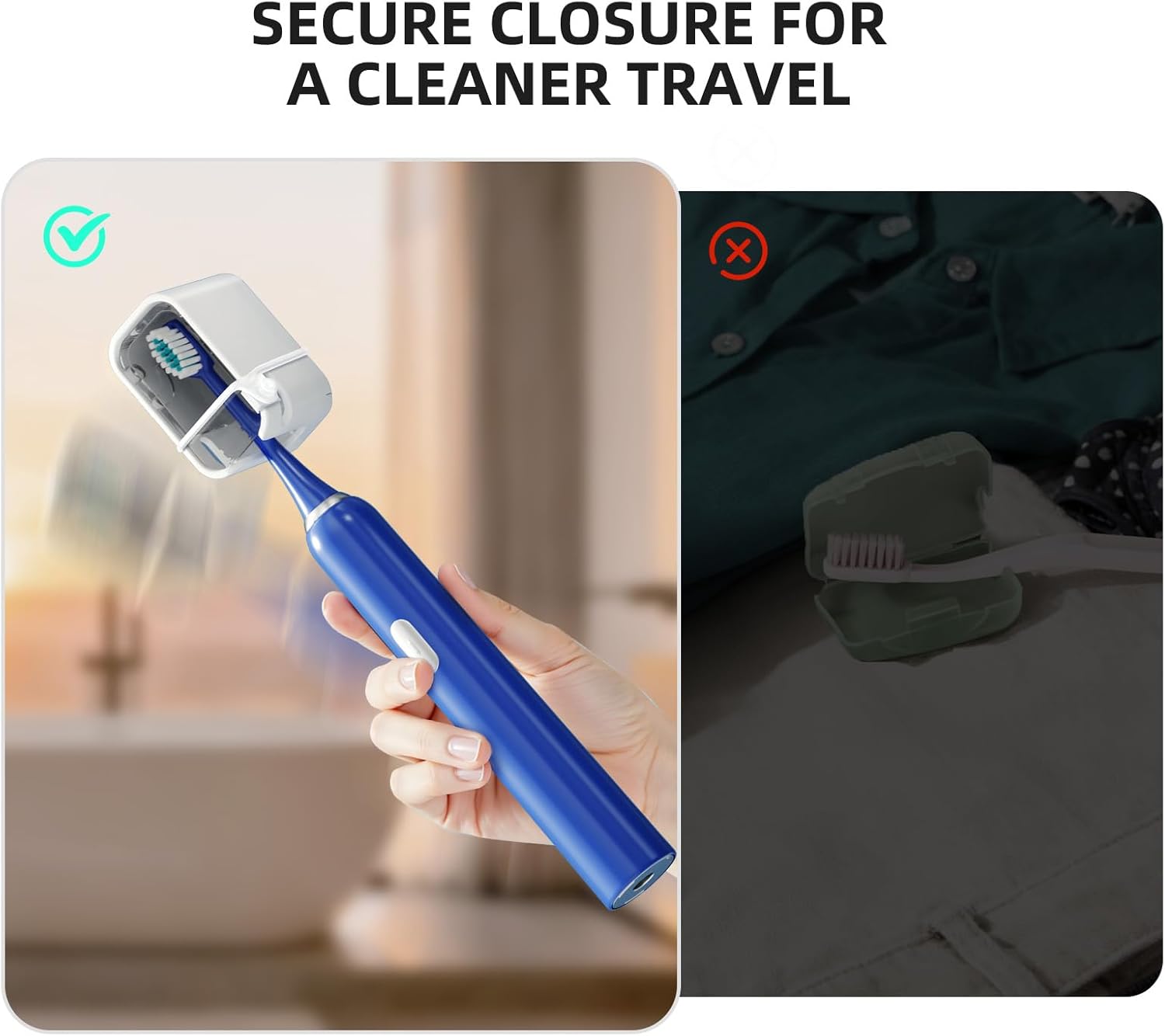 Toothbrush Cover Travel 2PCS, Stay Closed with Band Electric Toothbrush Covers Caps, Toothbrush Head Cover for Travel, Camping, Bathroom, Business, Grey - Image 3