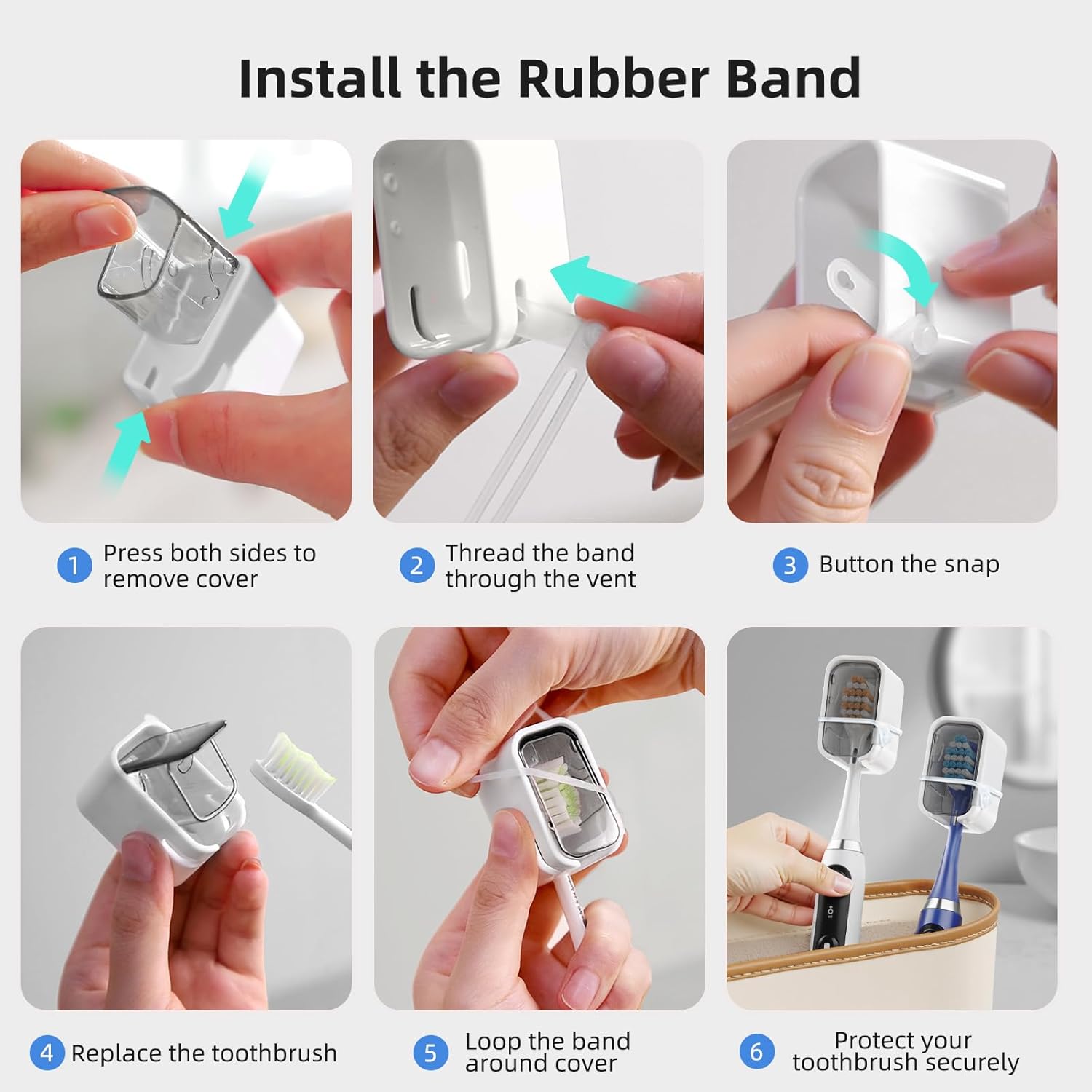 Toothbrush Cover Travel 2PCS, Stay Closed with Band Electric Toothbrush Covers Caps, Toothbrush Head Cover for Travel, Camping, Bathroom, Business, Grey - Image 8