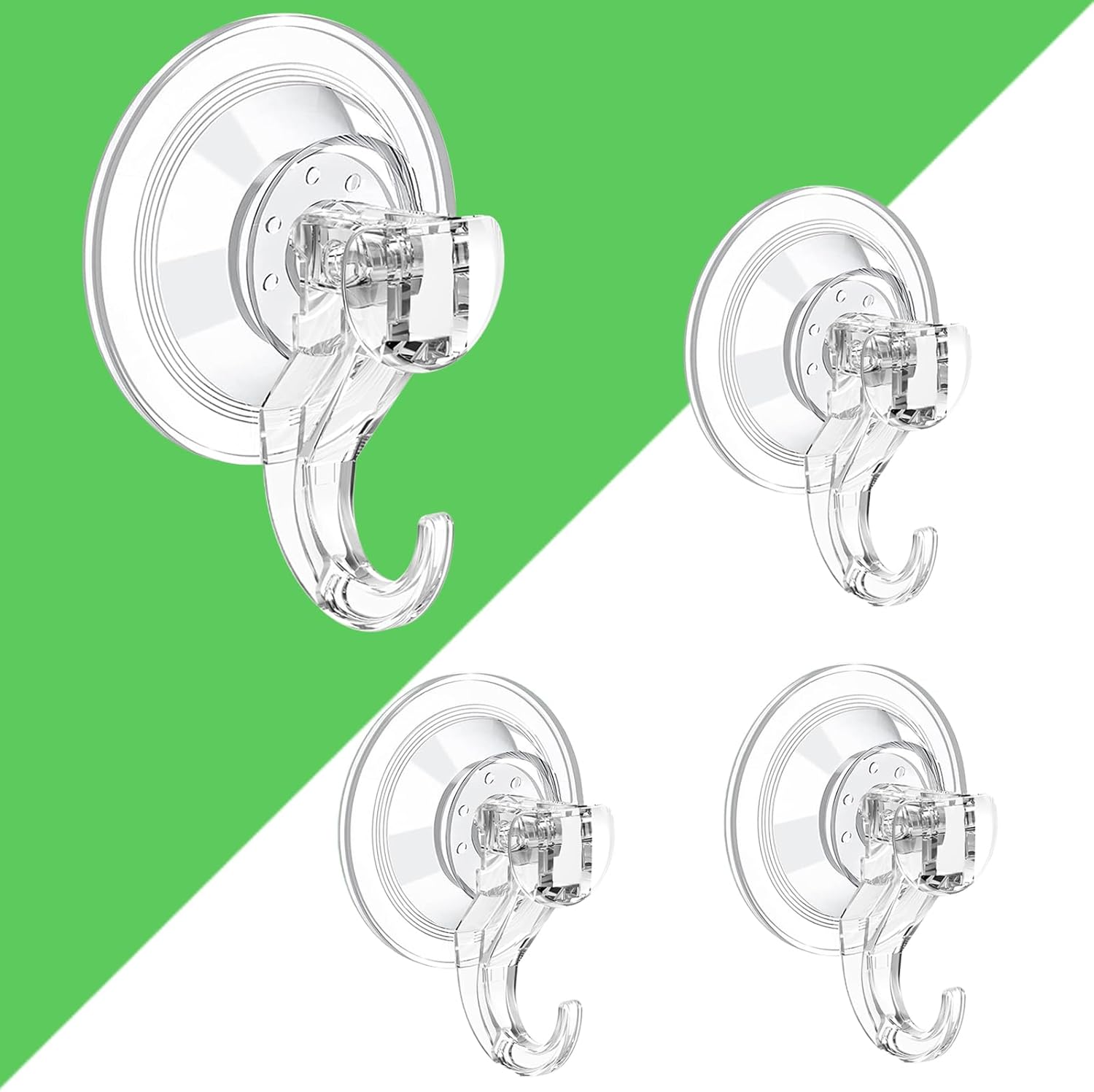 Suction Cup Hooks - 4 Pack Suction Hooks Reusable Powerful Waterproof - Clear Removable Suction Hanger for Christmas Wreath, Shower,Tile,Bathroom,Towel,Kitchen - Image 1