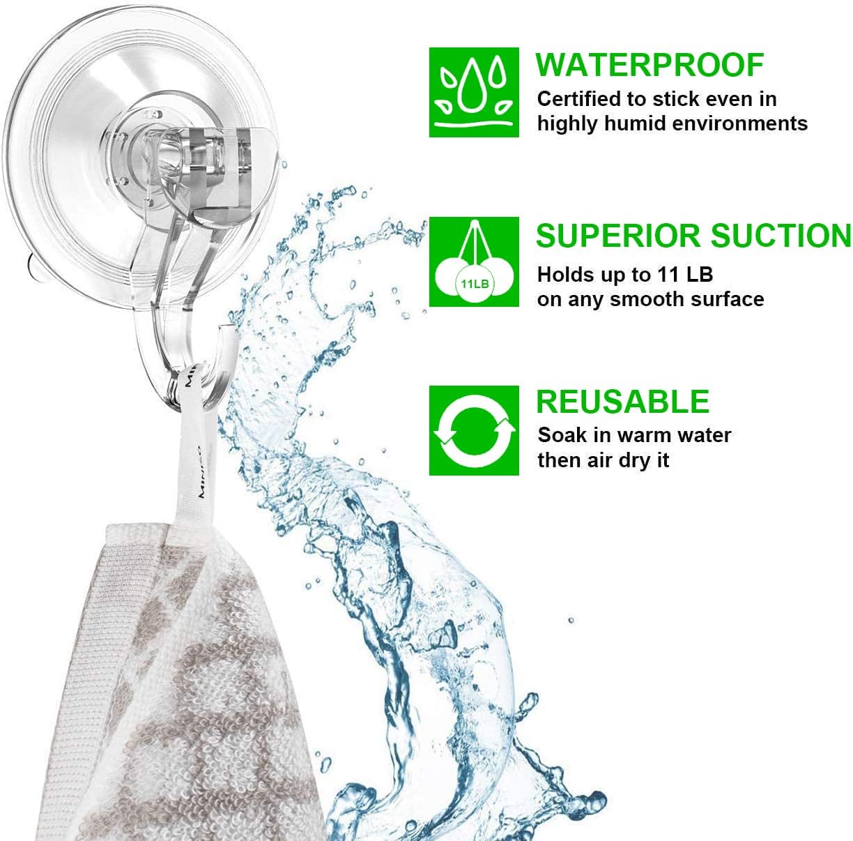 Suction Cup Hooks - 4 Pack Suction Hooks Reusable Powerful Waterproof - Clear Removable Suction Hanger for Christmas Wreath, Shower,Tile,Bathroom,Towel,Kitchen - Image 2