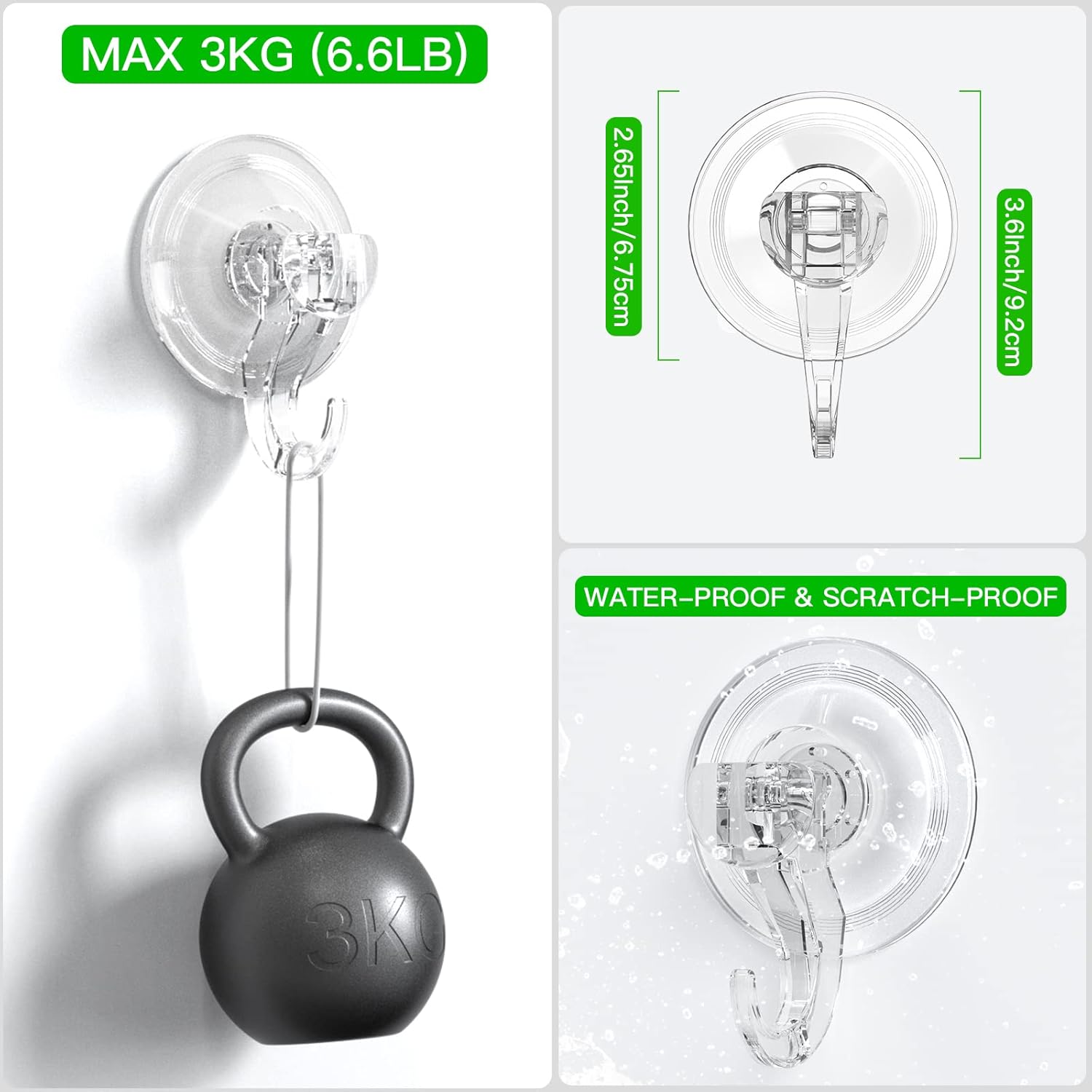 Suction Cup Hooks - 4 Pack Suction Hooks Reusable Powerful Waterproof - Clear Removable Suction Hanger for Christmas Wreath, Shower,Tile,Bathroom,Towel,Kitchen - Image 3