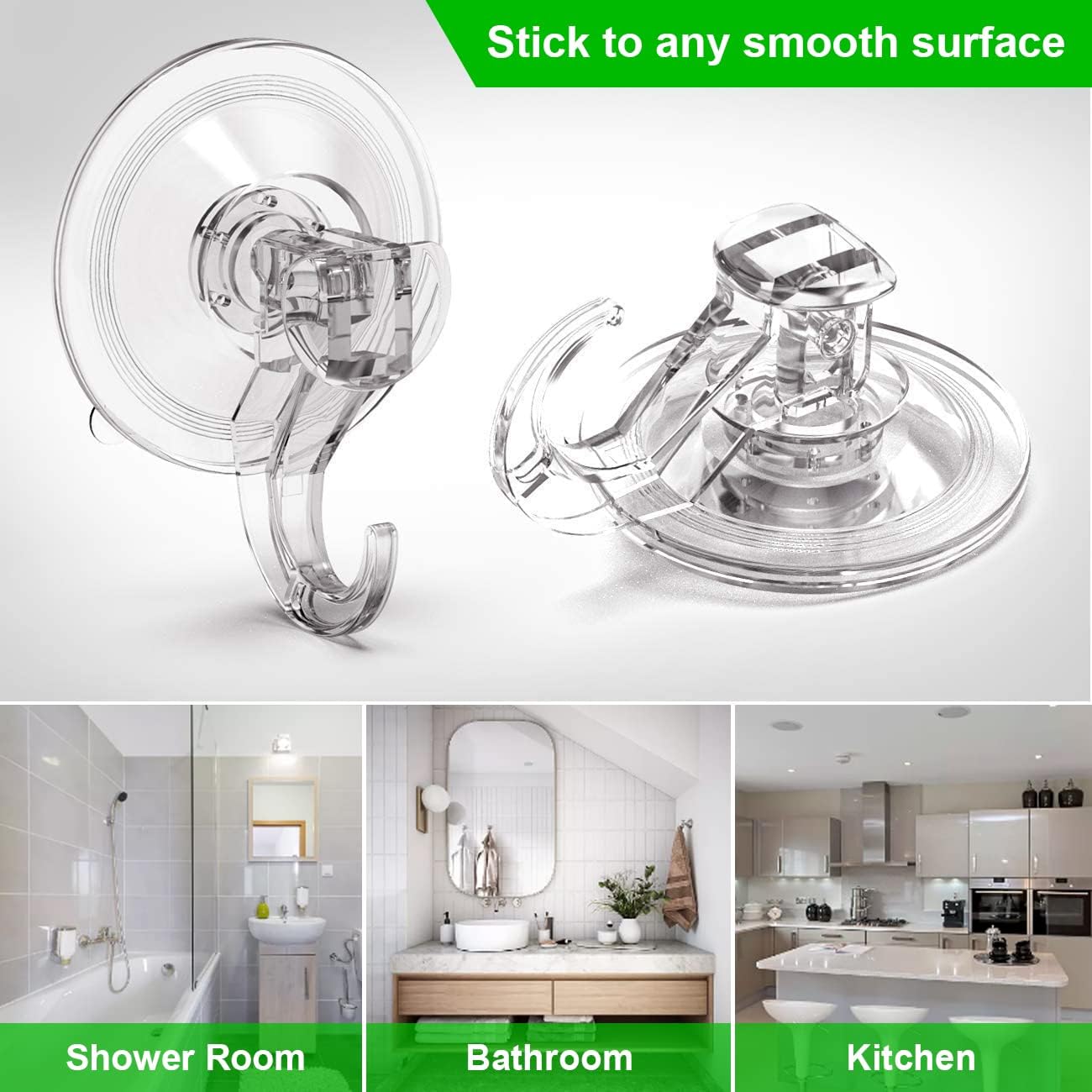 Suction Cup Hooks - 4 Pack Suction Hooks Reusable Powerful Waterproof - Clear Removable Suction Hanger for Christmas Wreath, Shower,Tile,Bathroom,Towel,Kitchen - Image 5