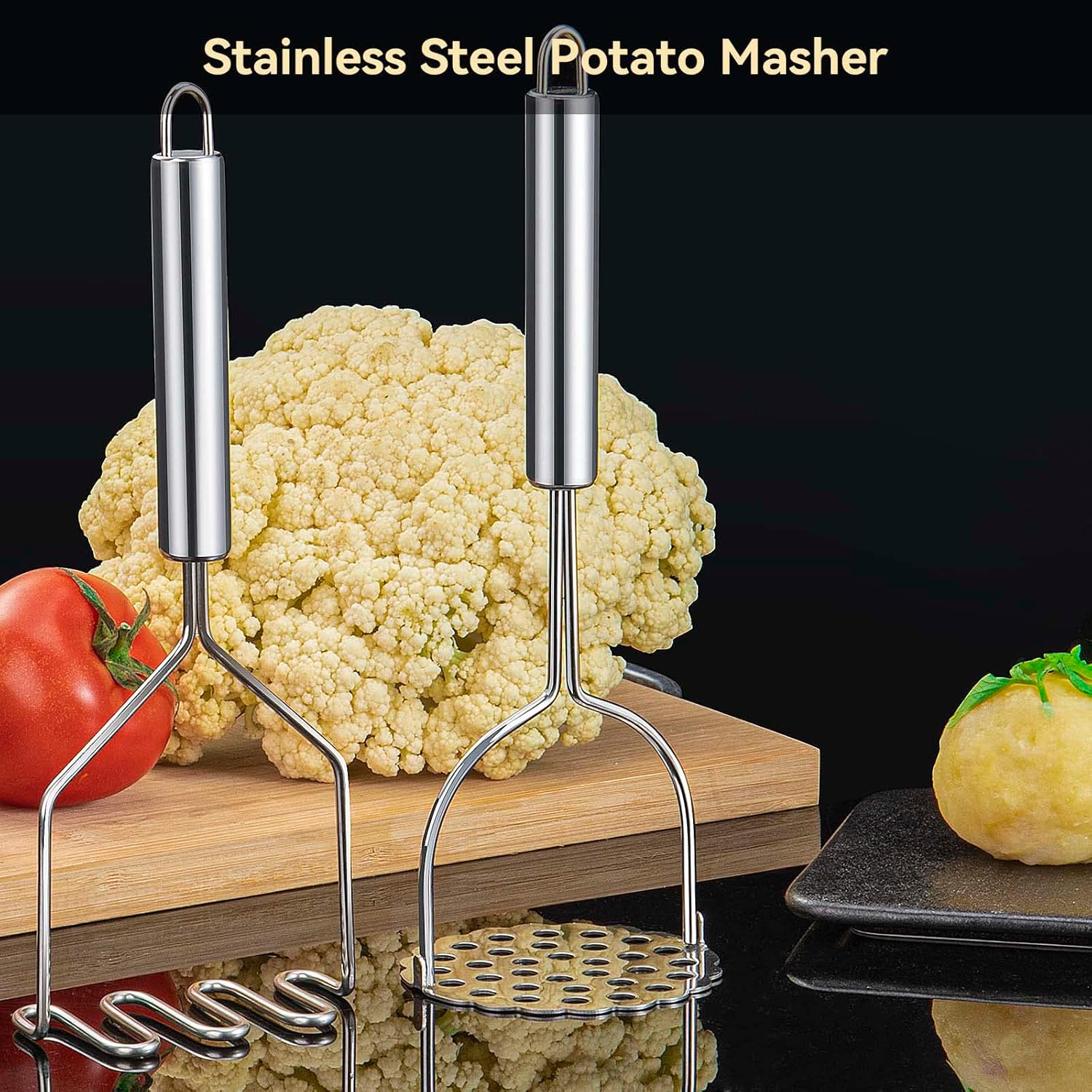 2 Pcs Potato Smasher, Mashed Potato Masher, Stainless Steel Masher Kitchen Tool for Bean, Fruit, Vegetables, Food - Image 2