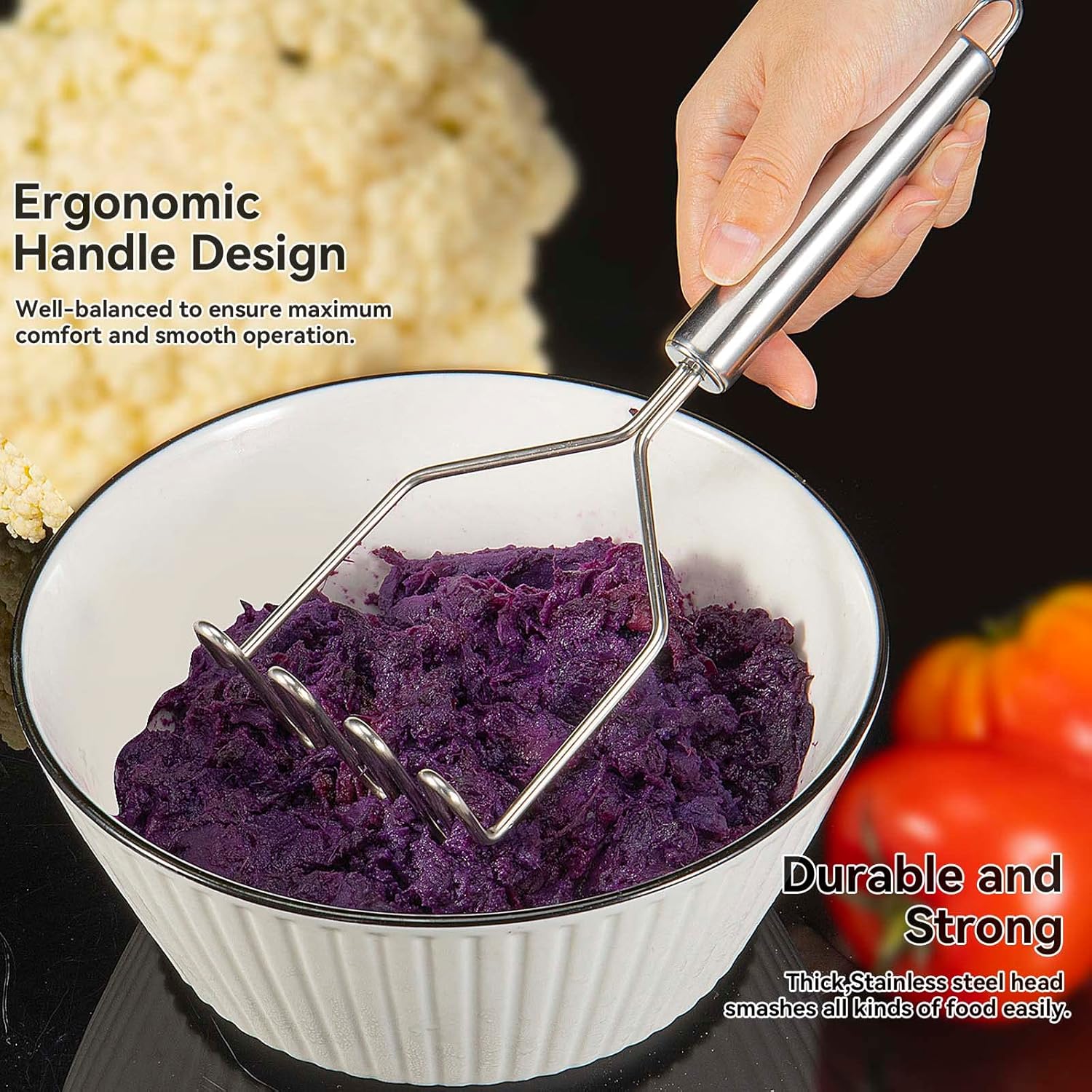 2 Pcs Potato Smasher, Mashed Potato Masher, Stainless Steel Masher Kitchen Tool for Bean, Fruit, Vegetables, Food - Image 3