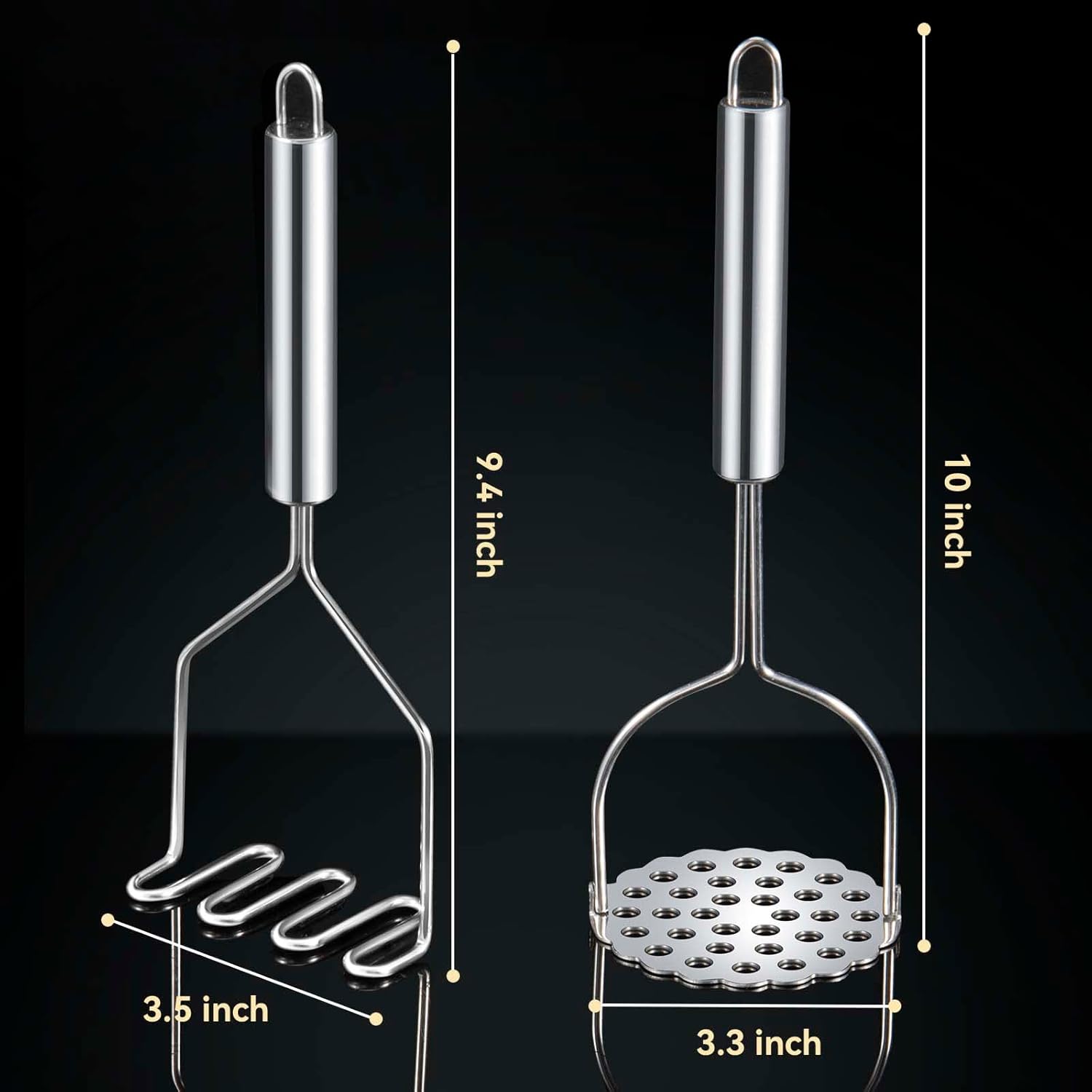 2 Pcs Potato Smasher, Mashed Potato Masher, Stainless Steel Masher Kitchen Tool for Bean, Fruit, Vegetables, Food - Image 4
