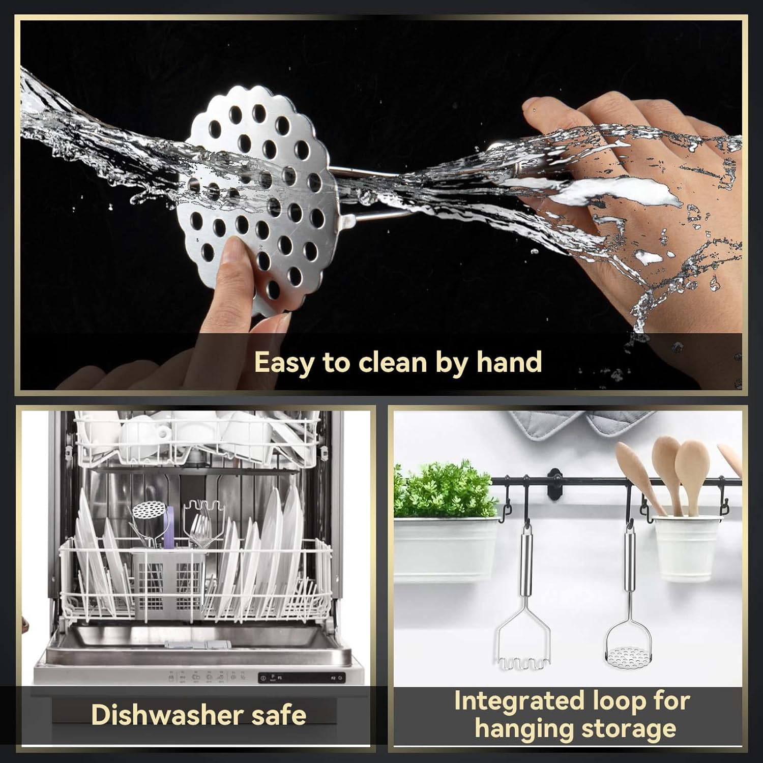 2 Pcs Potato Smasher, Mashed Potato Masher, Stainless Steel Masher Kitchen Tool for Bean, Fruit, Vegetables, Food - Image 5