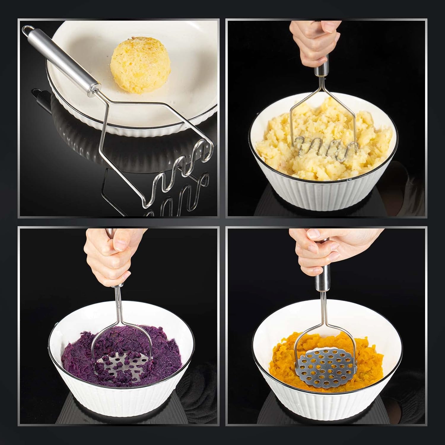 2 Pcs Potato Smasher, Mashed Potato Masher, Stainless Steel Masher Kitchen Tool for Bean, Fruit, Vegetables, Food - Image 6