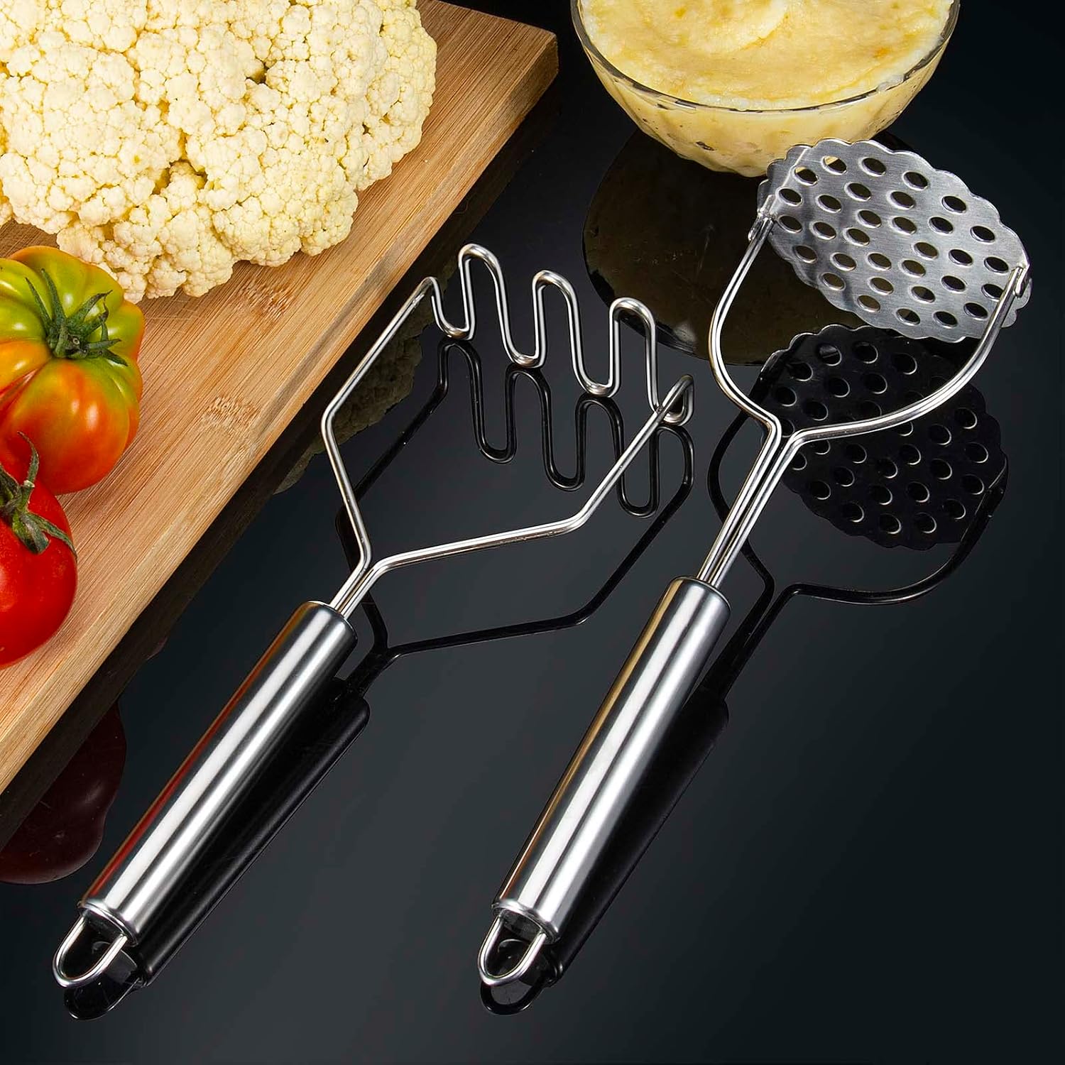 2 Pcs Potato Smasher, Mashed Potato Masher, Stainless Steel Masher Kitchen Tool for Bean, Fruit, Vegetables, Food - Image 7