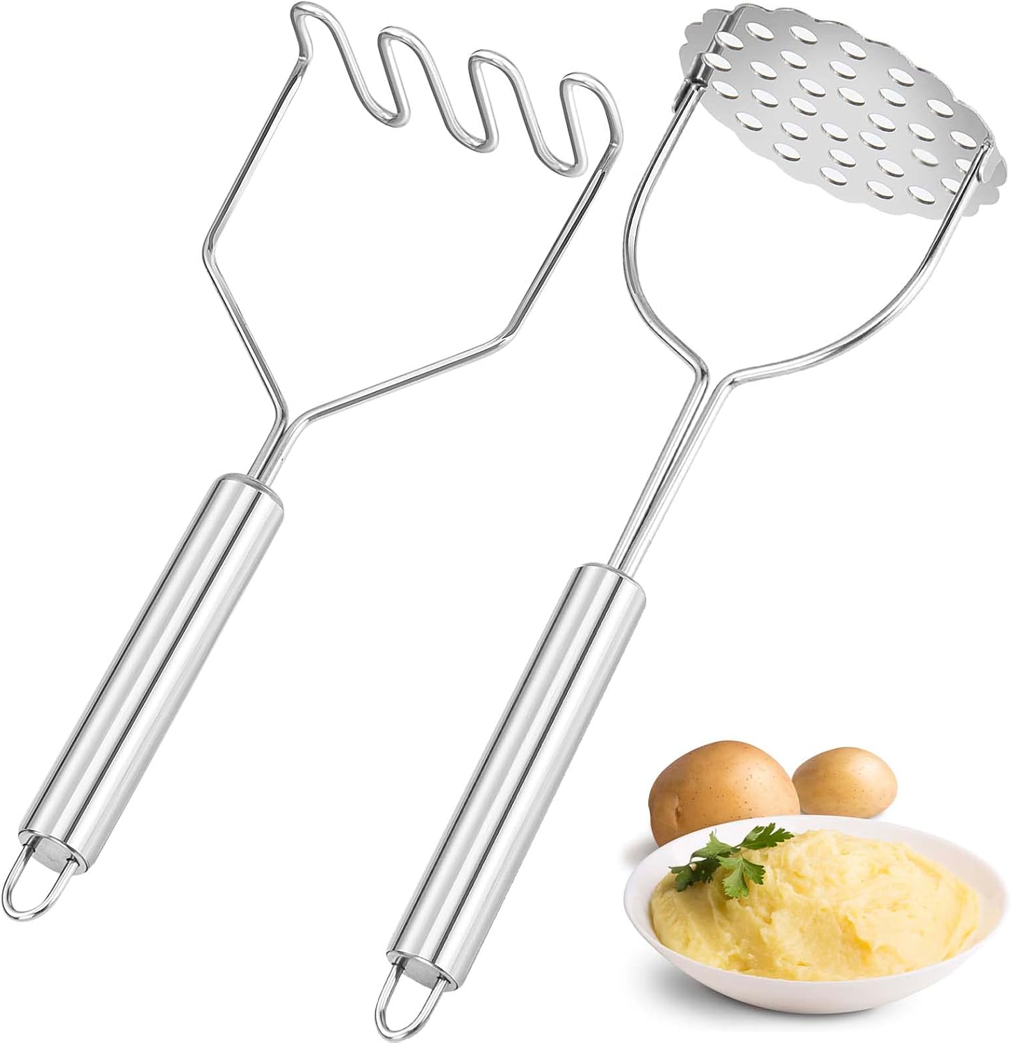 2 Pcs Potato Smasher, Mashed Potato Masher, Stainless Steel Masher Kitchen Tool for Bean, Fruit, Vegetables, Food - Image 8