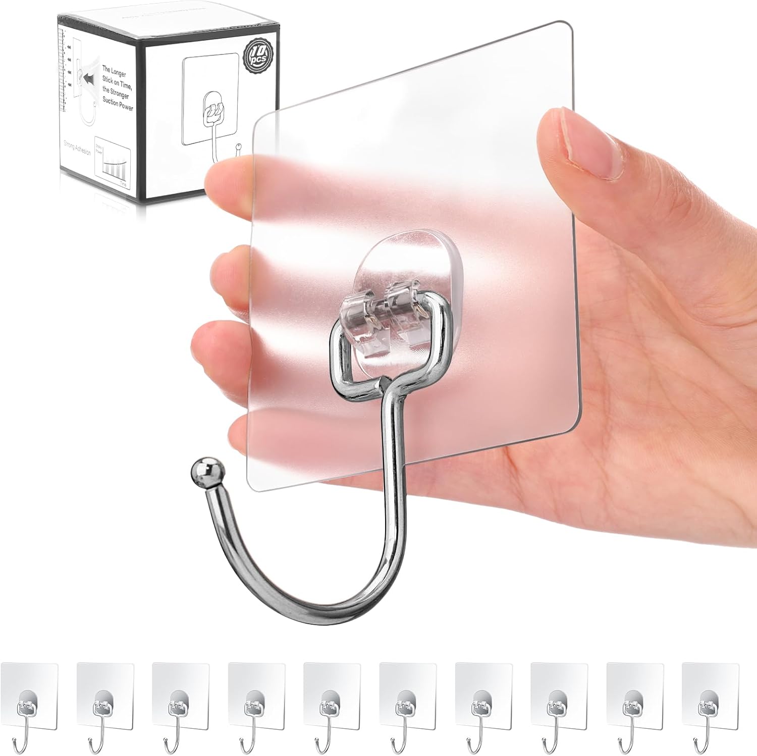 10-Pack All-Purpose Large Adhesive Hooks for Hanging, Banana Hook, Heavy Duty Adhesive Hooks 37 lb(Max), Sticky Wall Hook fit Home, Bathroom, Kitchen, Office and Outdoor - Image 1