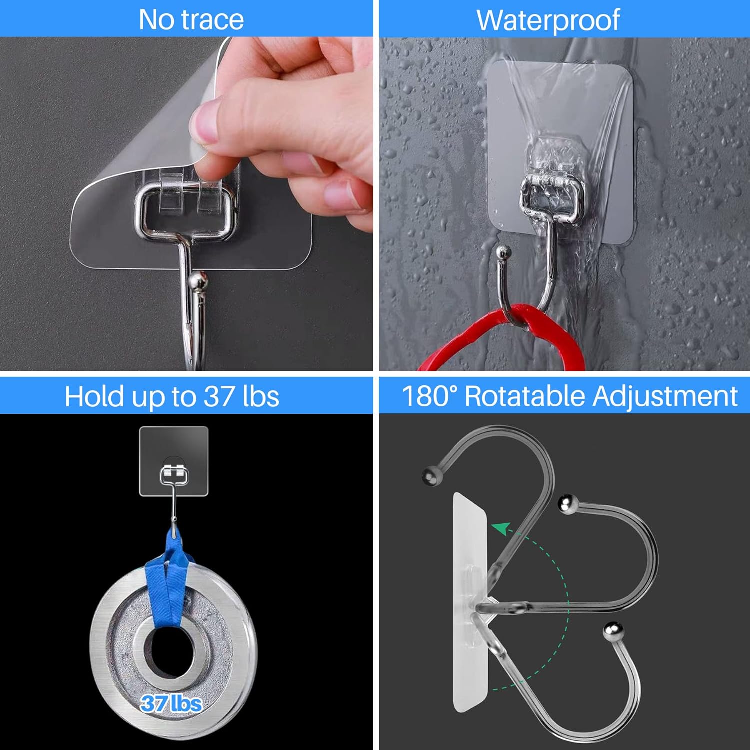 10-Pack All-Purpose Large Adhesive Hooks for Hanging, Banana Hook, Heavy Duty Adhesive Hooks 37 lb(Max), Sticky Wall Hook fit Home, Bathroom, Kitchen, Office and Outdoor - Image 5