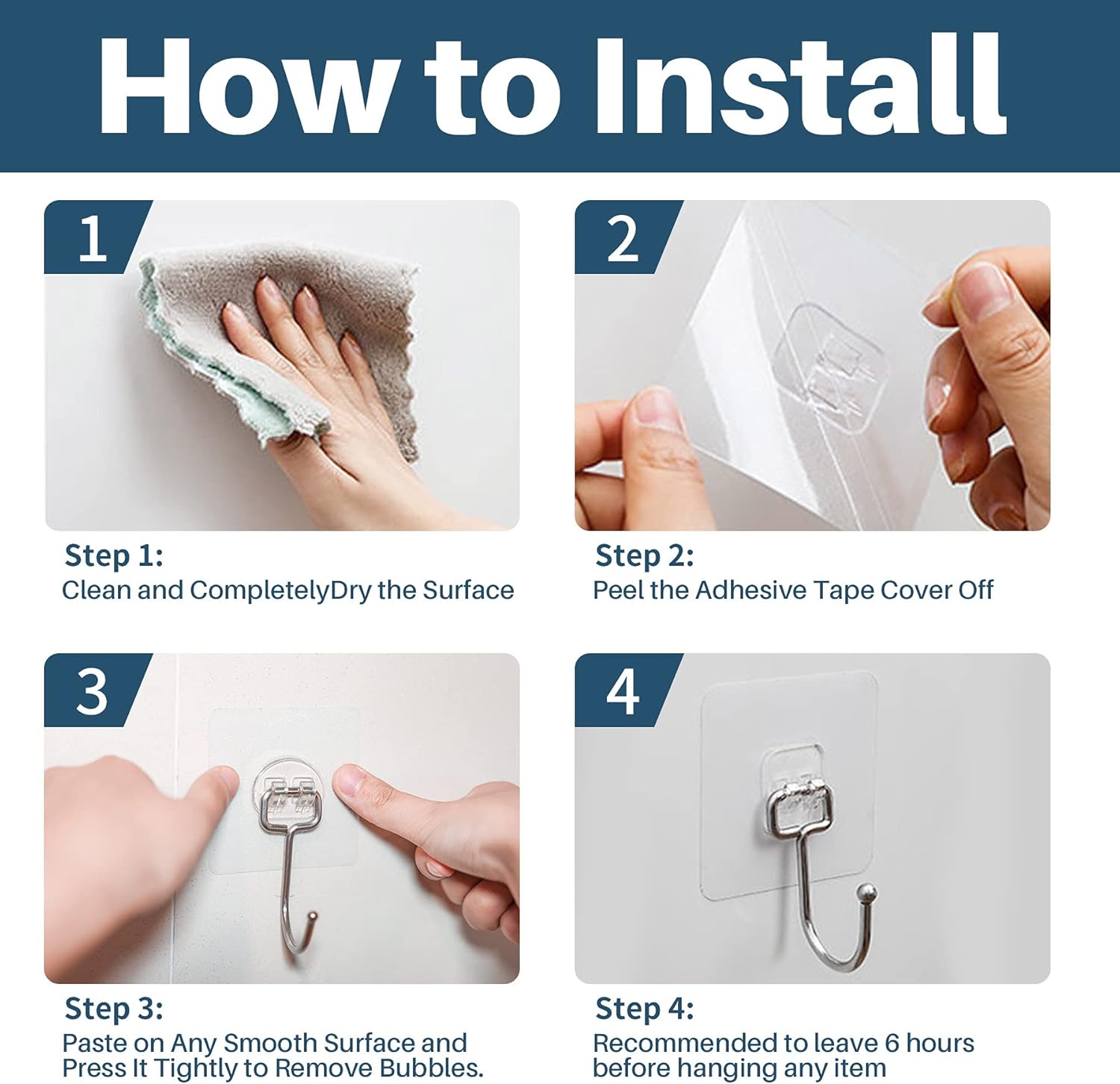 10-Pack All-Purpose Large Adhesive Hooks for Hanging, Banana Hook, Heavy Duty Adhesive Hooks 37 lb(Max), Sticky Wall Hook fit Home, Bathroom, Kitchen, Office and Outdoor - Image 7