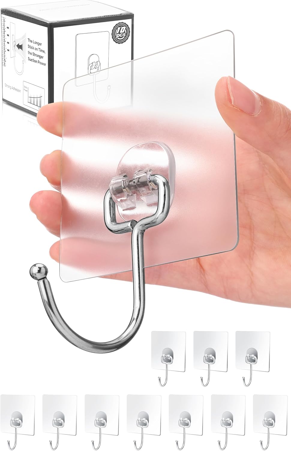 10-Pack All-Purpose Large Adhesive Hooks for Hanging, Banana Hook, Heavy Duty Adhesive Hooks 37 lb(Max), Sticky Wall Hook fit Home, Bathroom, Kitchen, Office and Outdoor - Image 8