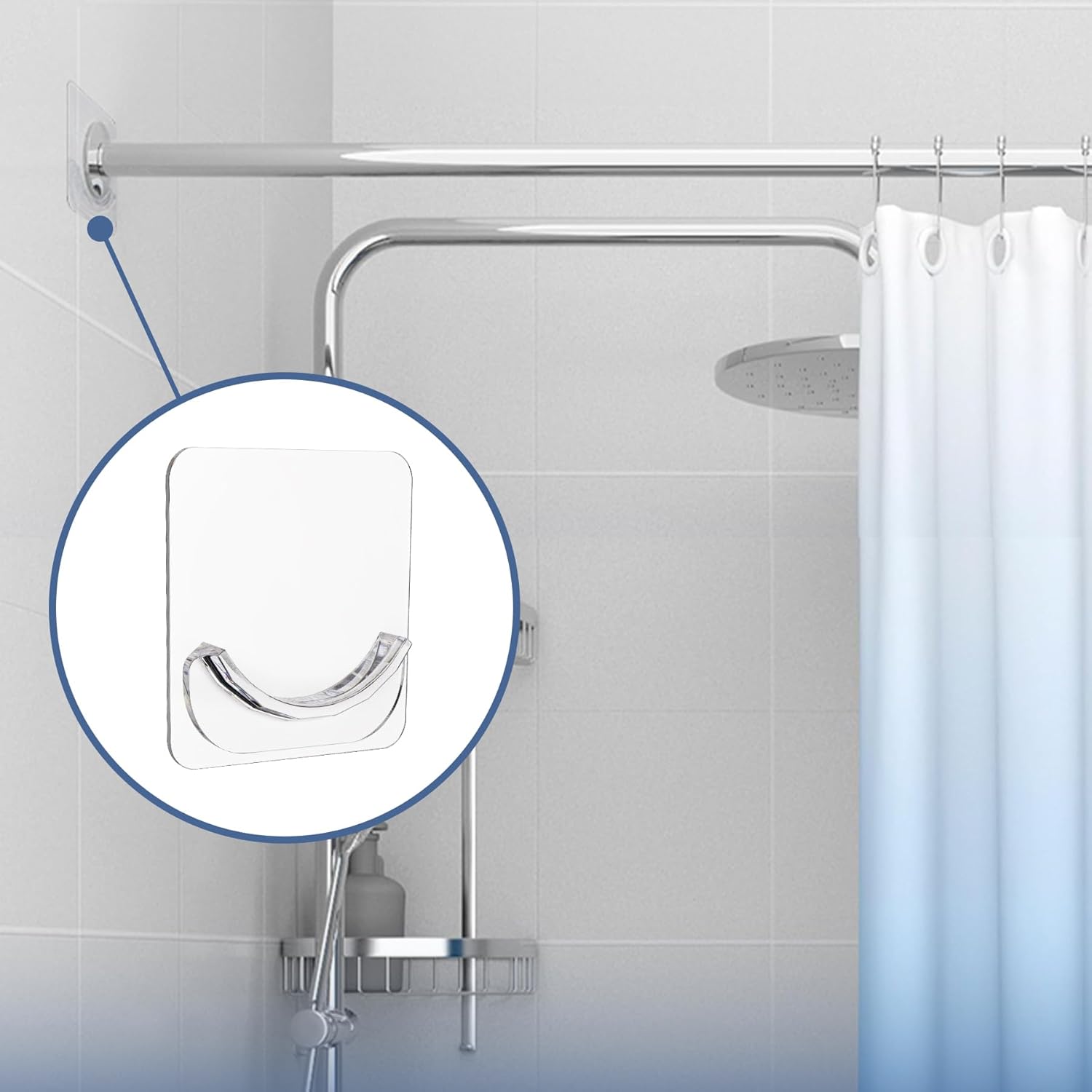 2 Pack Adhesive Curtain Rod Holders, No Drilling Shower Curtain Tension Rod Support Holder, Transparent Clear Durable Bathroom Rod Bracket - Image 5