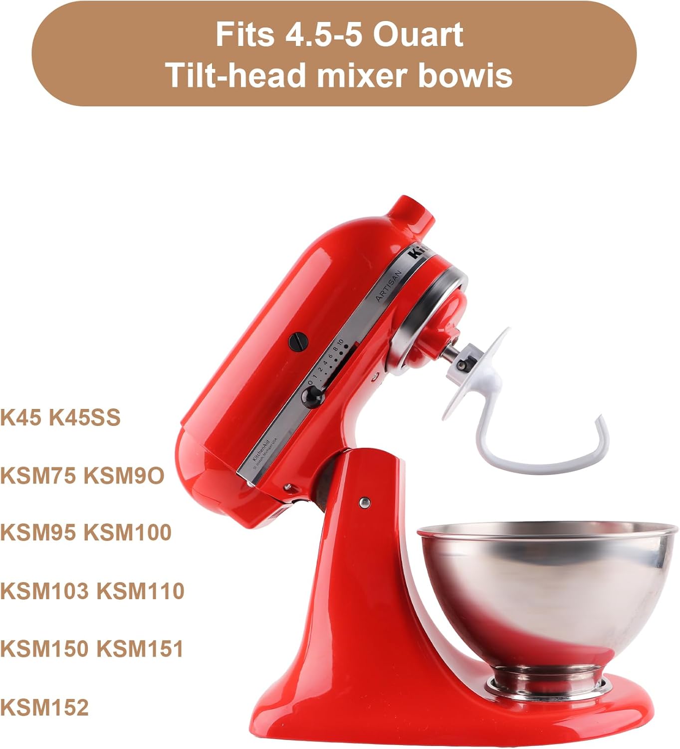C-Shaped K45DH Coated Dough Hook, Attachment for KitchenAid Tilt-Head Stand Mixers Only, Fits 4.5–5 Quart Bowls, Compatible with K45, K45SS, KSM90, KSM150 - Image 5