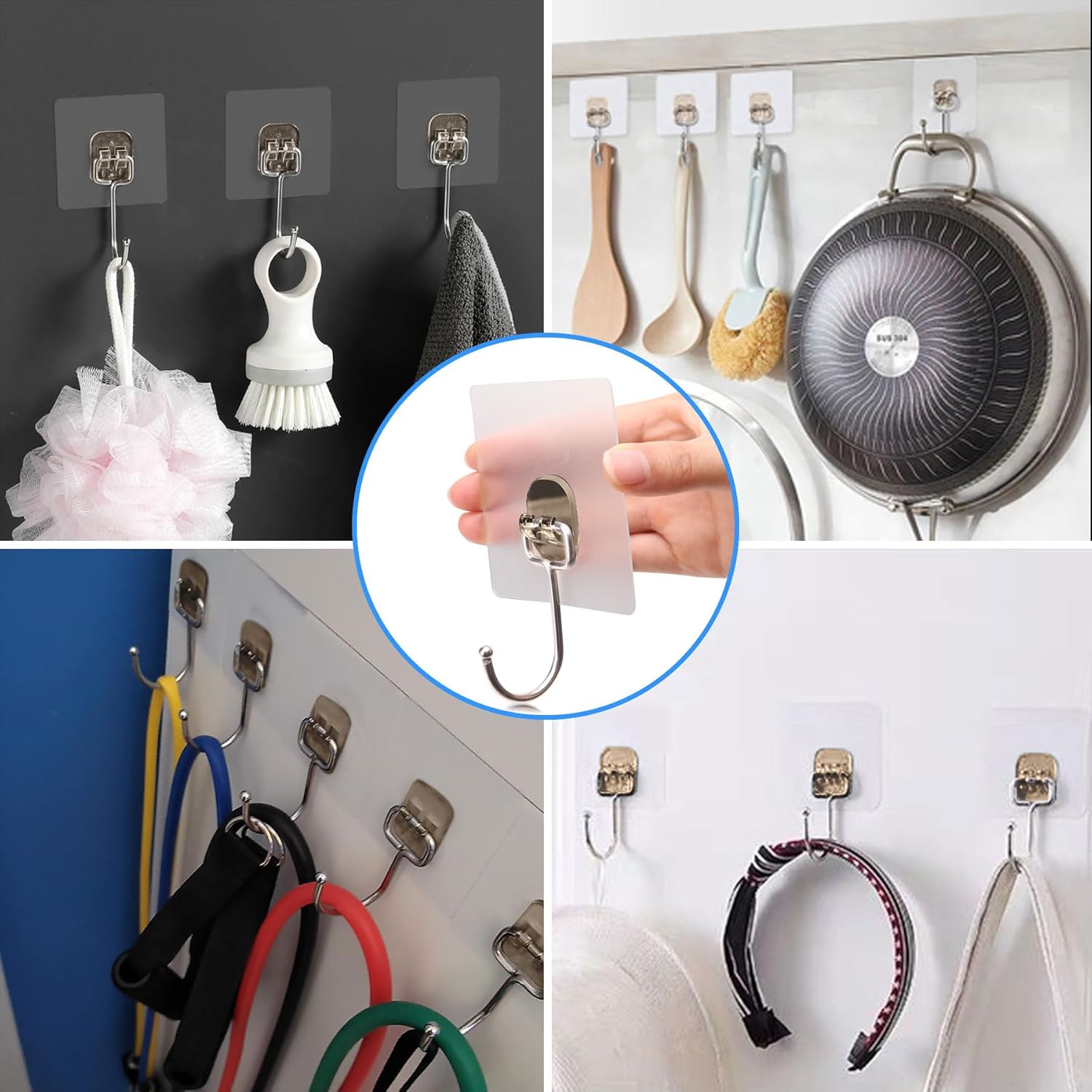 10-Pack Large Adhesive Hooks, Wreath Hangers, Heavy Duty Adhesive Hooks 37 lb(Max), Sticky Wall Hook fit Home, Bathroom, Kitchen, Office and Outdoor (Transparent Gray) - Image 2