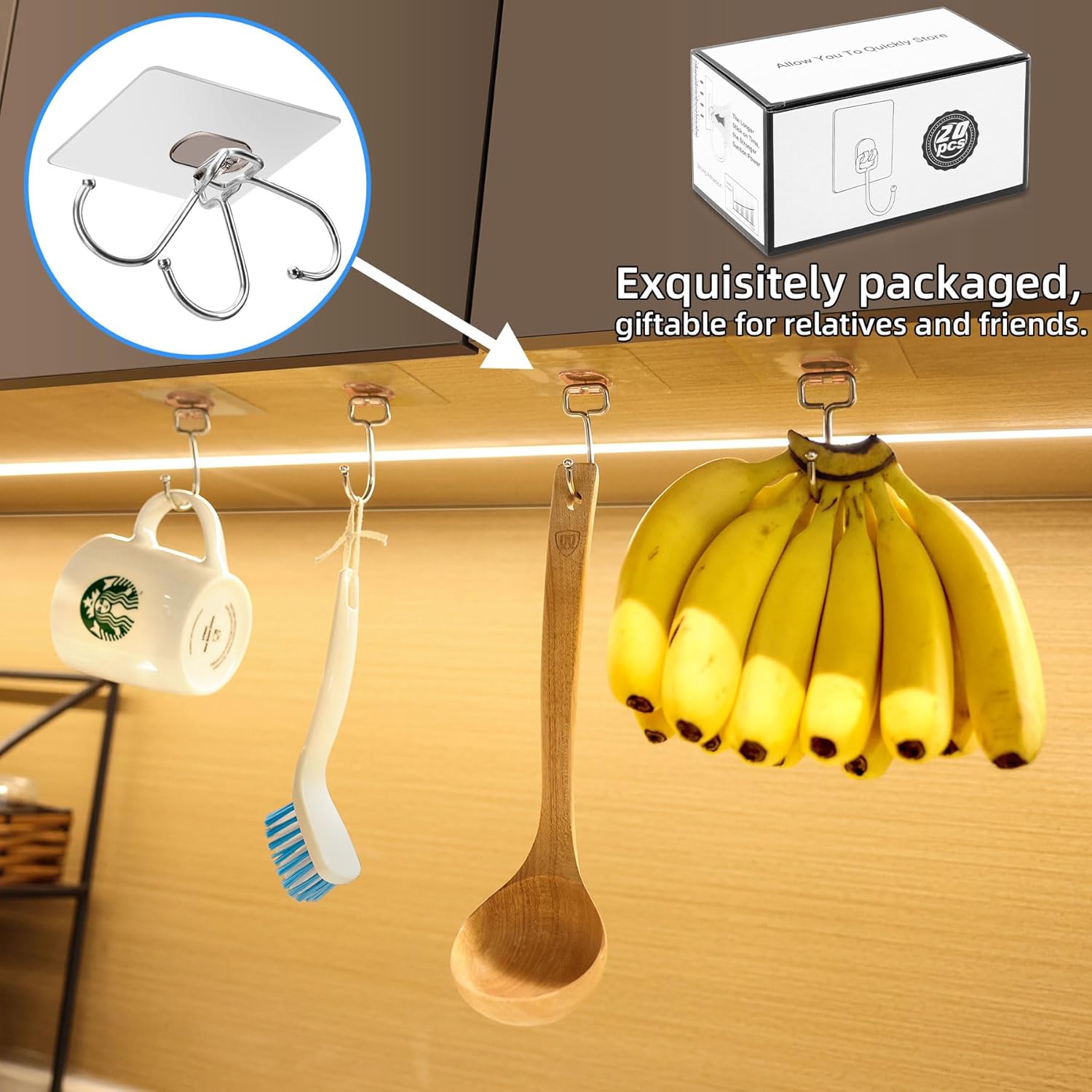 10-Pack Large Adhesive Hooks, Wreath Hangers, Heavy Duty Adhesive Hooks 37 lb(Max), Sticky Wall Hook fit Home, Bathroom, Kitchen, Office and Outdoor (Transparent Gray) - Image 3