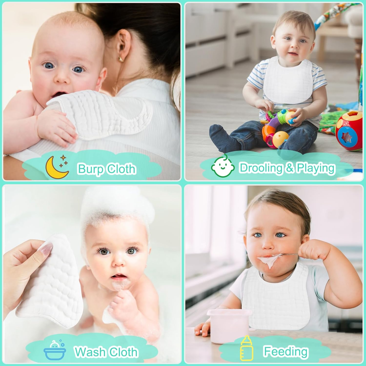 Muslin Baby Bibs, 6 Pack Soft Cotton Baby Bandana Drool Bibs for Boys Girls Teething and Drooling - Image 6