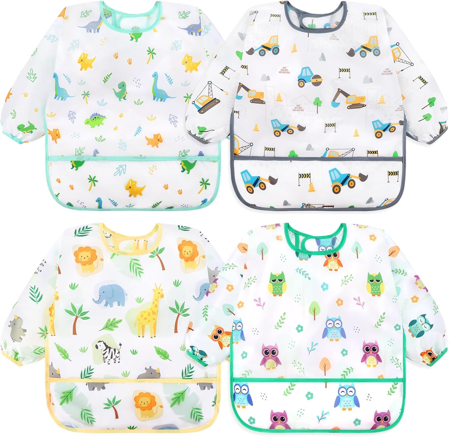 4 Pack Long Sleeve Bibs, Baby Smock Waterproof Sleeved Bib Smock for Baby Toddler 6-36 Months - Image 1
