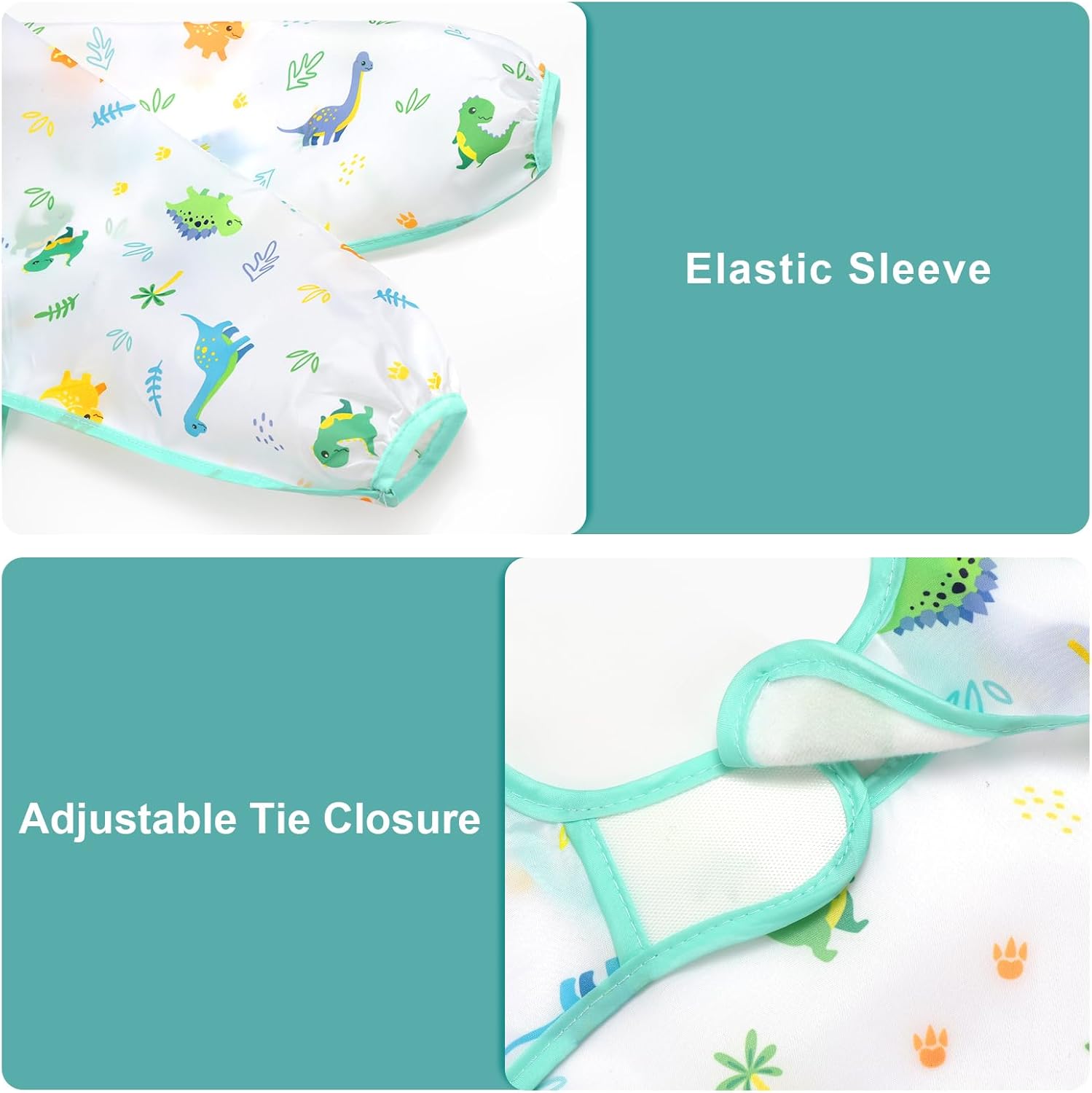 4 Pack Long Sleeve Bibs, Baby Smock Waterproof Sleeved Bib Smock for Baby Toddler 6-36 Months - Image 2