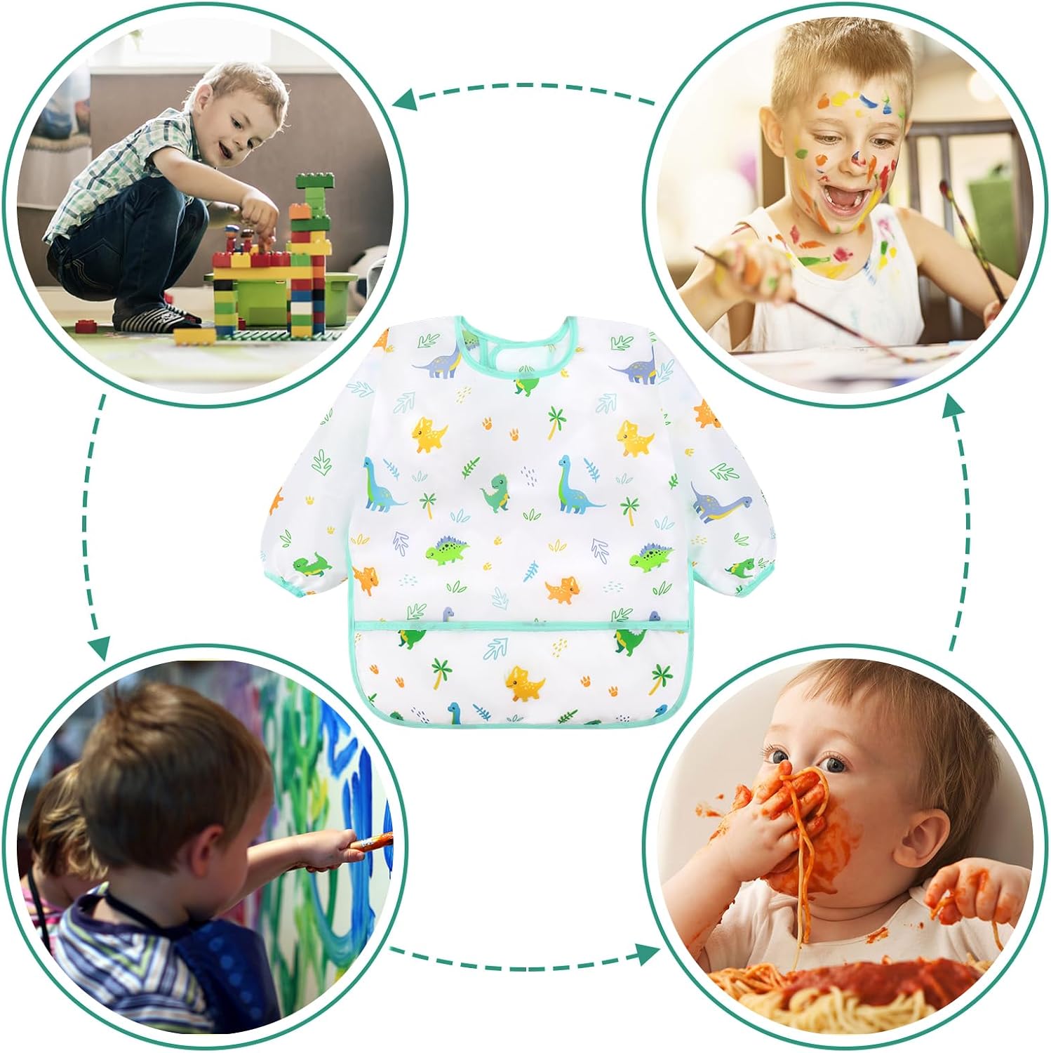 4 Pack Long Sleeve Bibs, Baby Smock Waterproof Sleeved Bib Smock for Baby Toddler 6-36 Months - Image 6