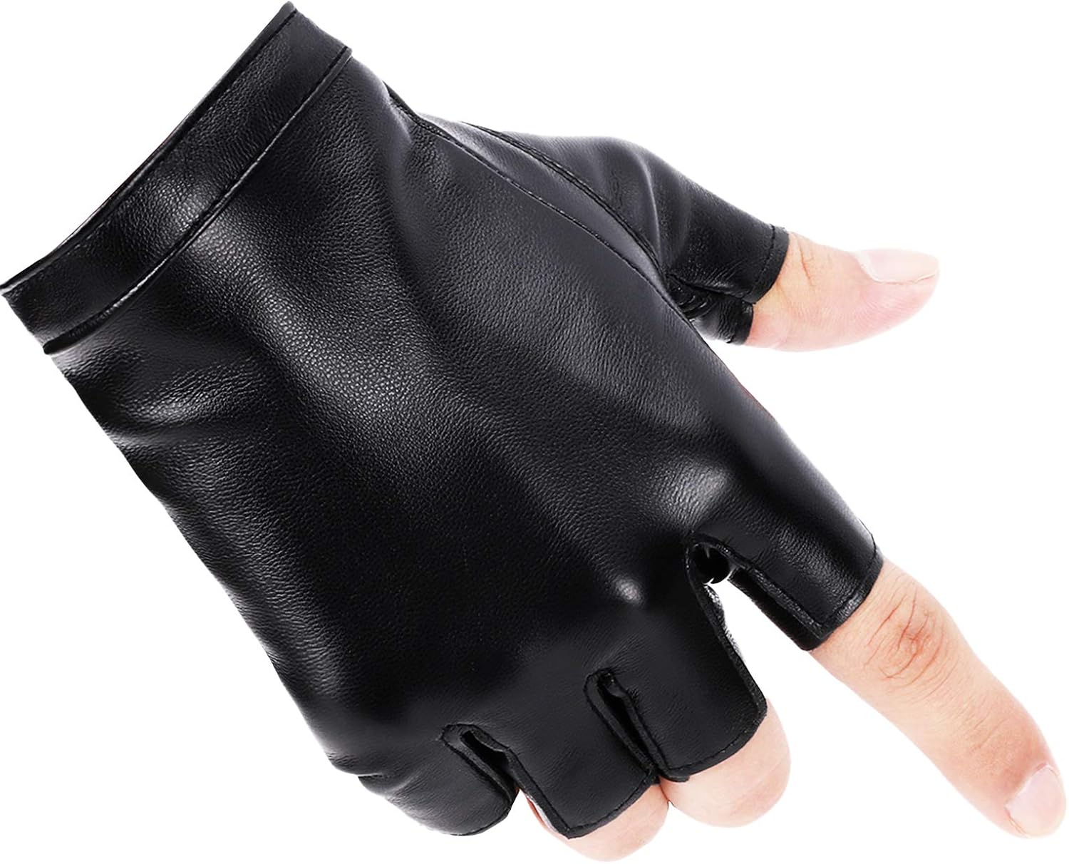 Fingerless PU Faux Leather Gloves, Driving Gloves Outdoor Sports Cosplay Costume Half Finger Glove for Women Men Teens - Image 2