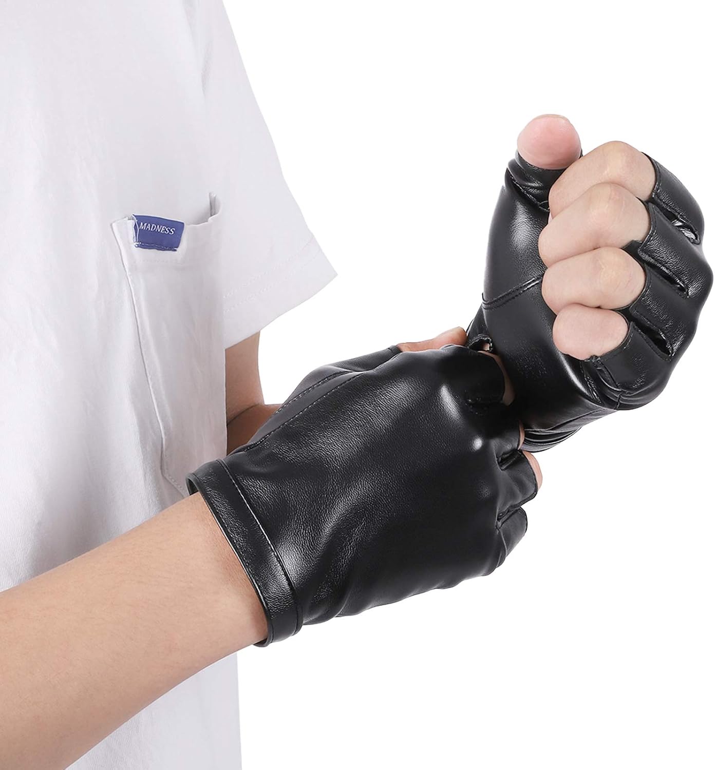 Fingerless PU Faux Leather Gloves, Driving Gloves Outdoor Sports Cosplay Costume Half Finger Glove for Women Men Teens - Image 4
