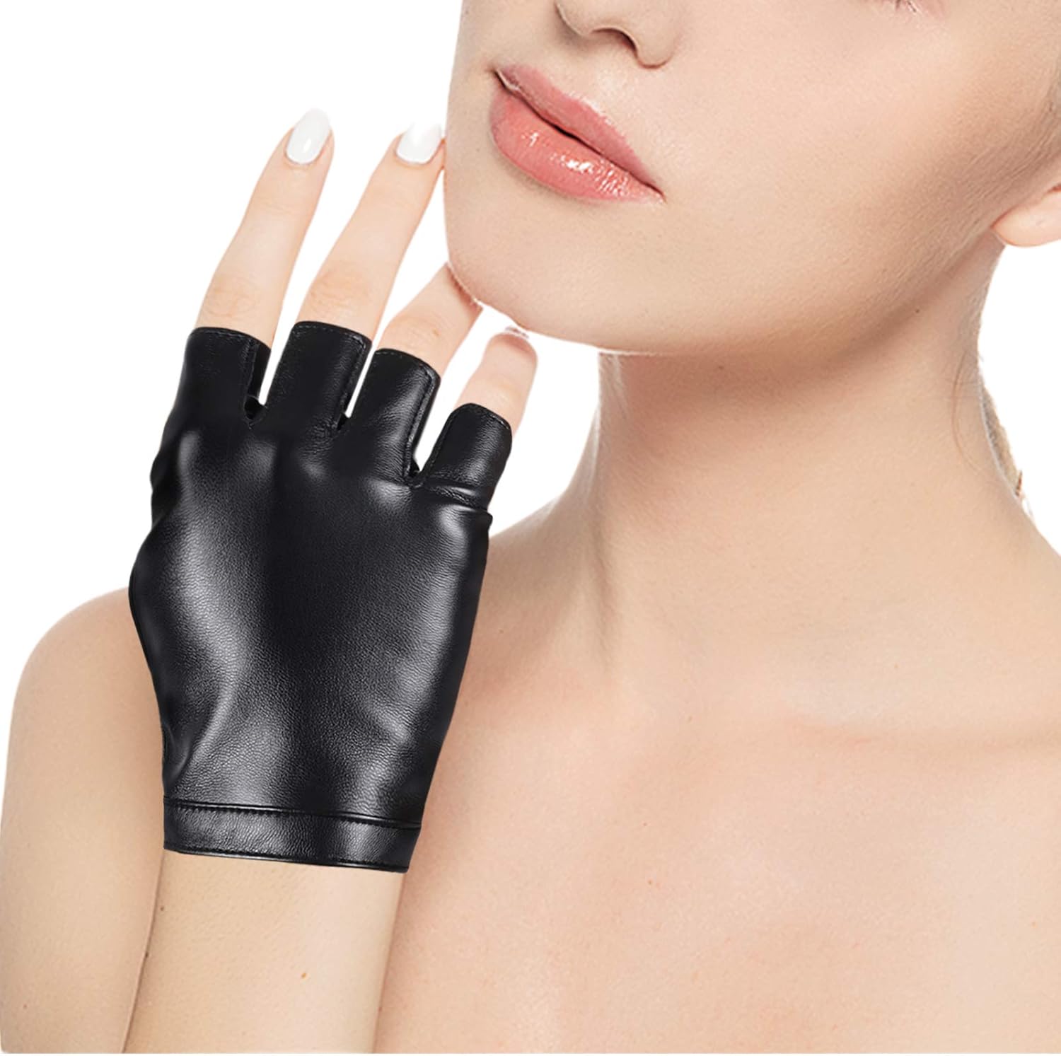 Fingerless PU Faux Leather Gloves, Driving Gloves Outdoor Sports Cosplay Costume Half Finger Glove for Women Men Teens - Image 5